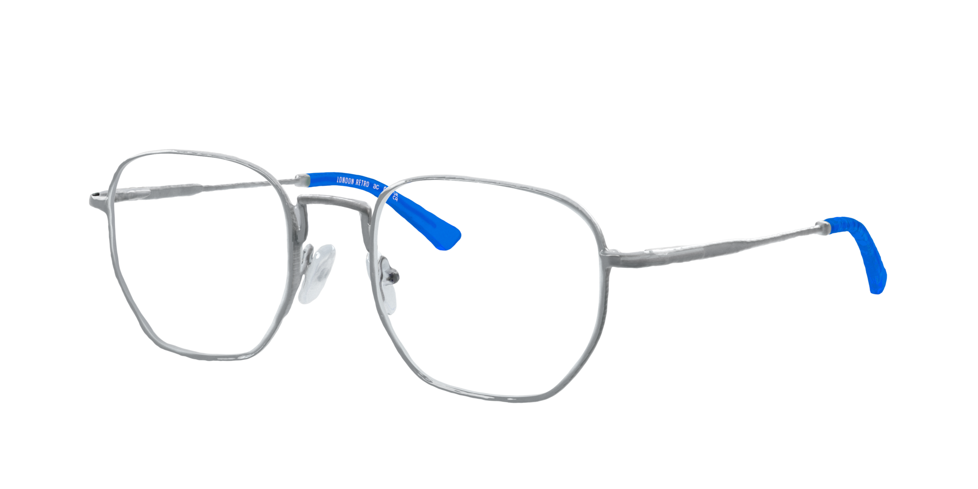 Monument Dark Blue On Matte Silver MetalEyeglass Frames for Glasses Direct, Angle View