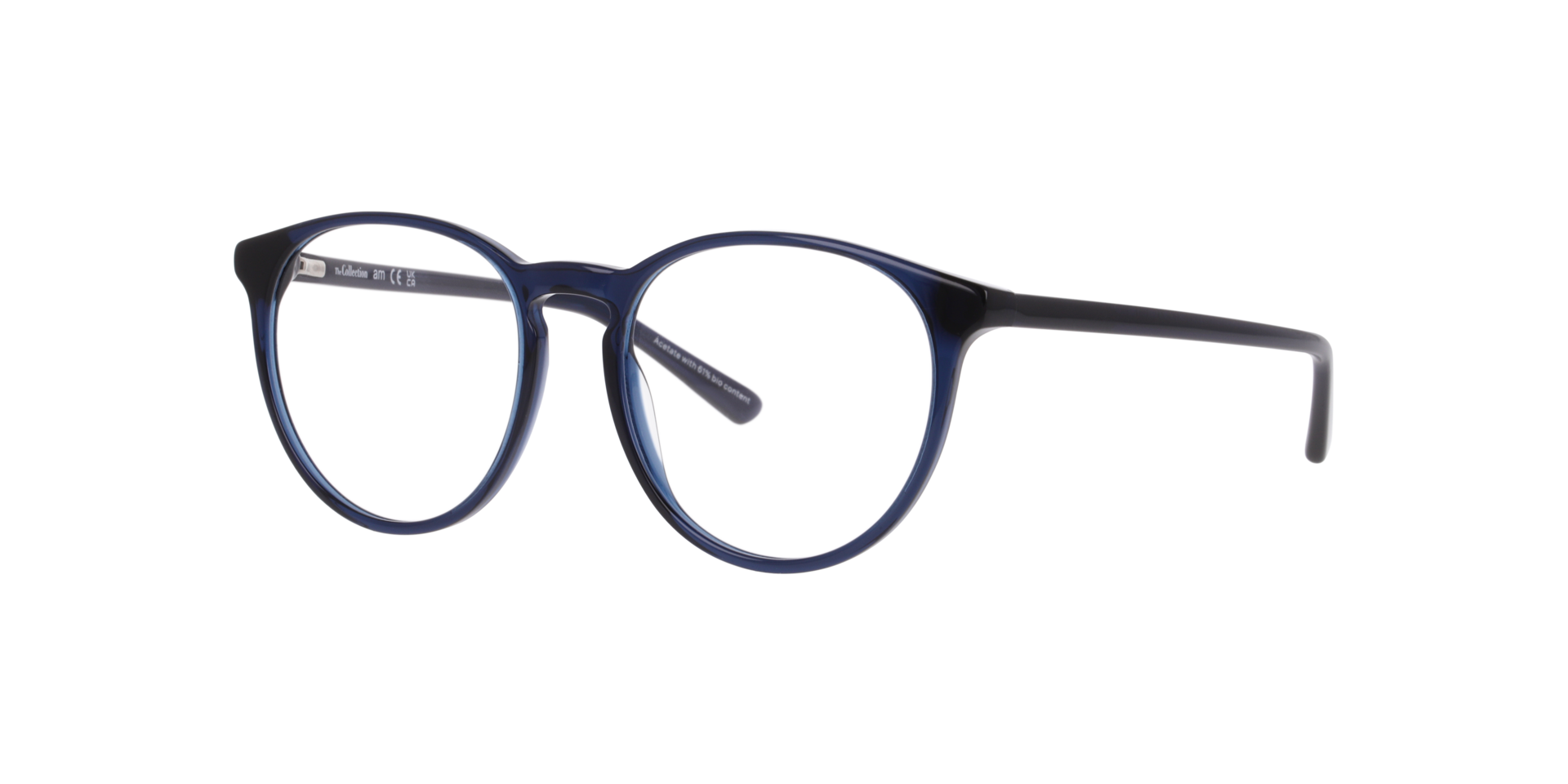Nolan Transparent Dark Blue AcetateEyeglass Frames for Glasses Direct, Angle View