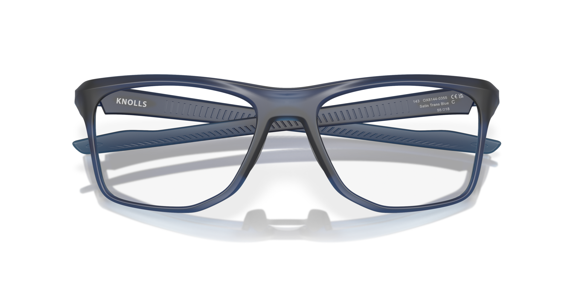 Knolls Satin Transparent Blue PlasticSunglass Frames for Glasses Direct, Closed View
