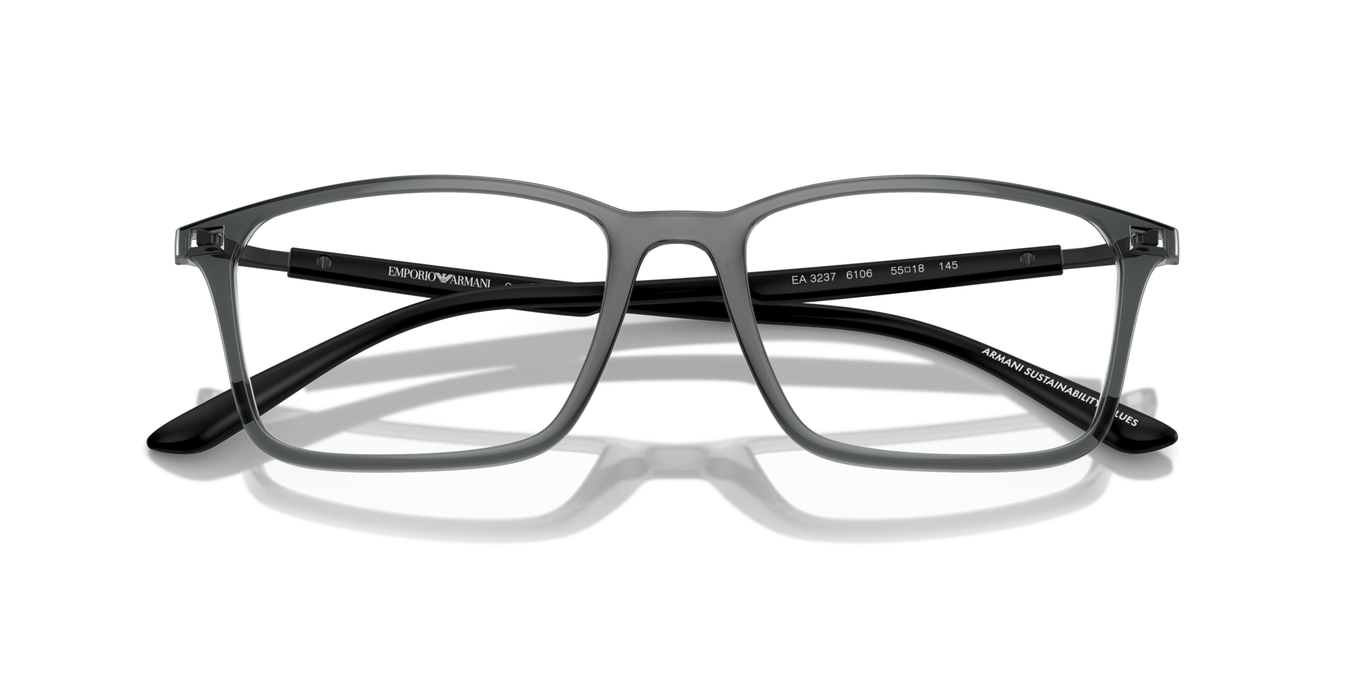 EA3237 Shiny Transparent Black PlasticEyeglass Frames for Glasses Direct, Closed View