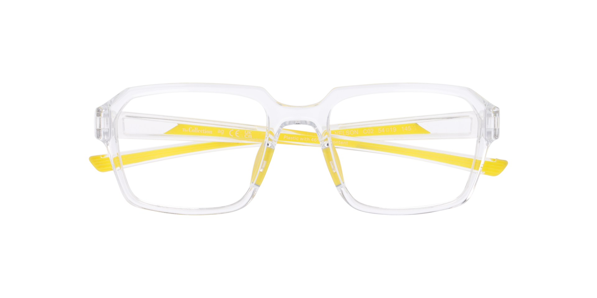 Nelson Yellow & Transparent Clear PlasticEyeglass Frames for Glasses Direct, Closed View
