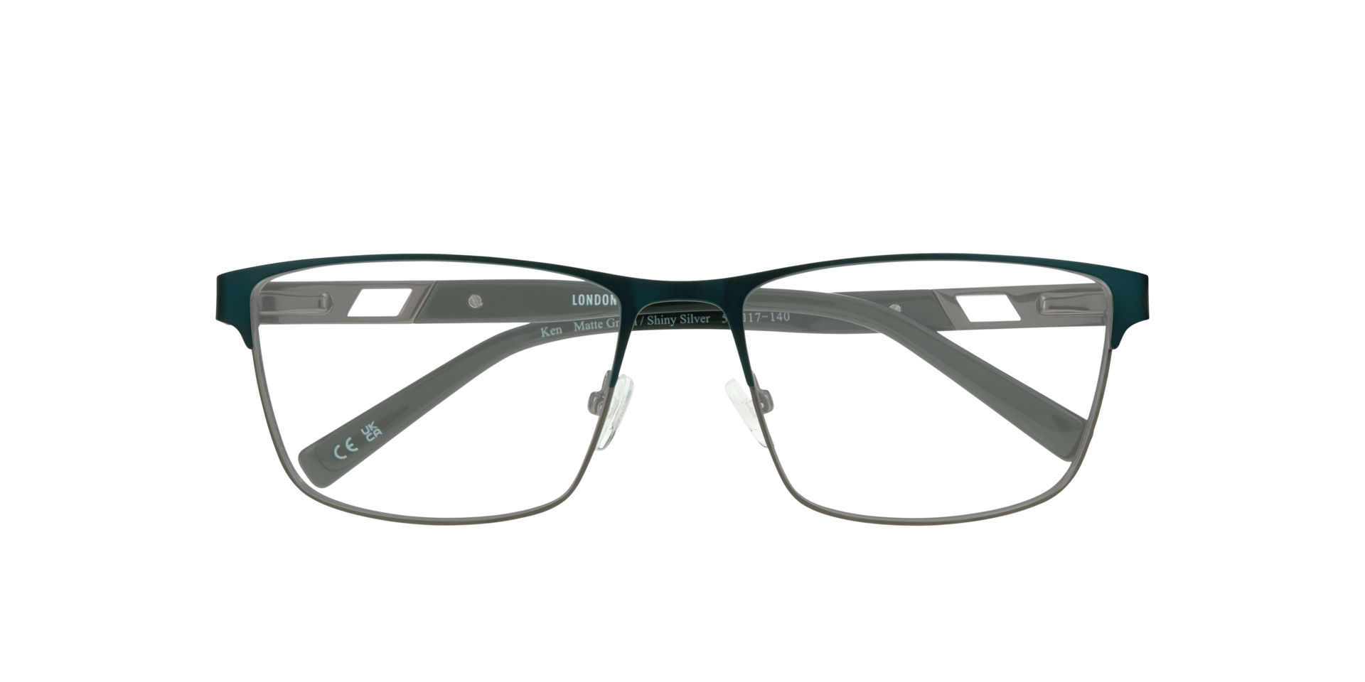 Ken Matte Green & Shiny Silver MetalEyeglass Frames for Glasses Direct, Closed View