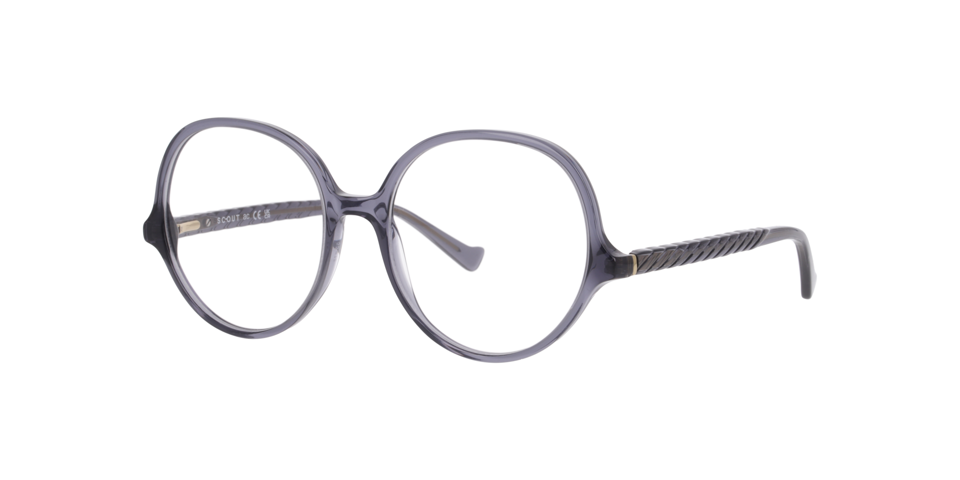 Nia Crystal Grey AcetateEyeglass Frames for Glasses Direct, Angle View