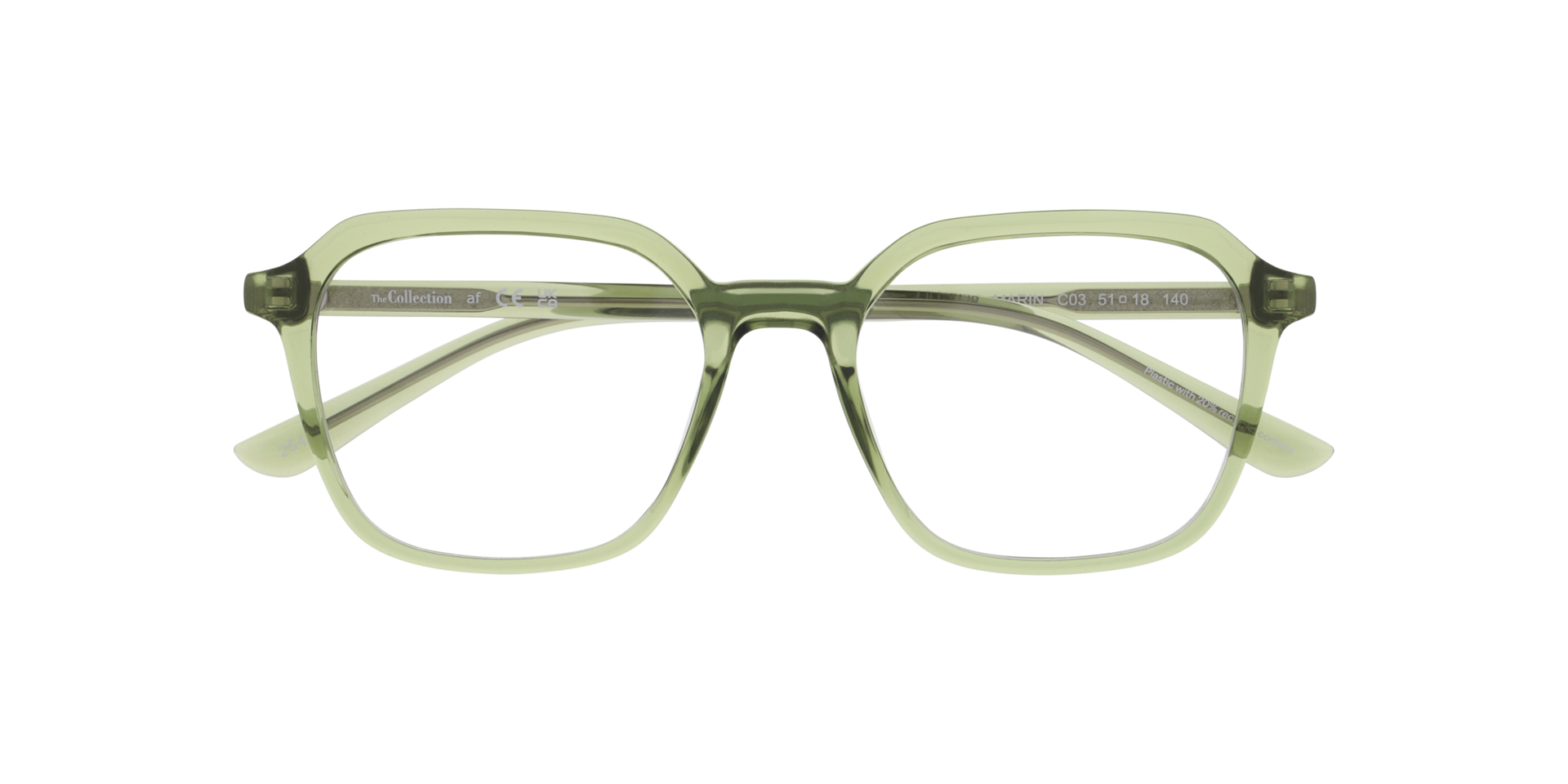 Marin Transparent Green PlasticEyeglass Frames for Glasses Direct, Closed View
