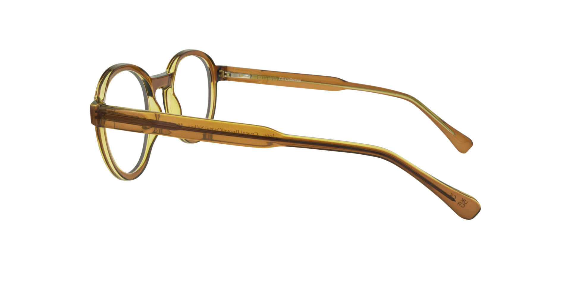 Joby Crystal Brown & Crystal Yellow PlasticEyeglass Frames for Glasses Direct, Side View