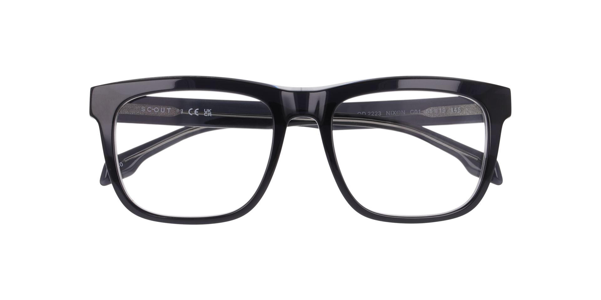 Nixon Bilayer Black & Crystal Grey AcetateEyeglass Frames for Glasses Direct, Closed View