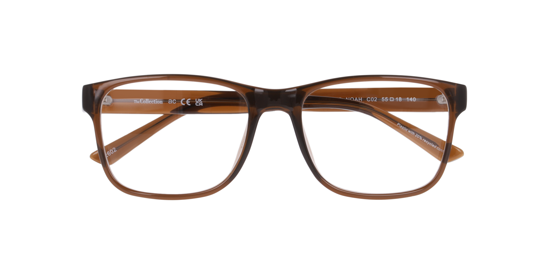 Noah Transparent Brown PlasticEyeglass Frames for Glasses Direct, Closed View