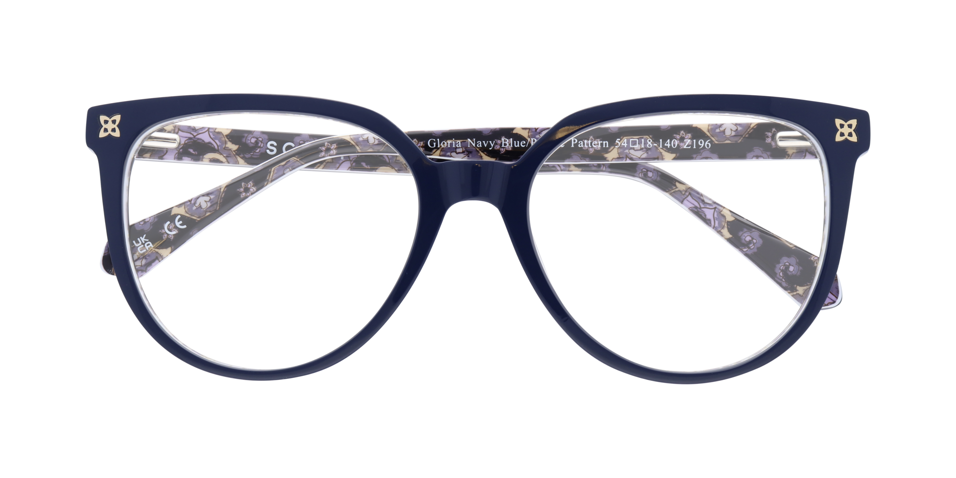 Gloria Navy Blue  &  Purple Pattern AcetateEyeglass Frames for Glasses Direct, Closed View