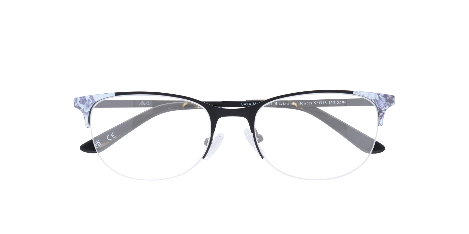 Gwen Matte Black & White Flowers MetalEyeglass Frames for Glasses Direct, Closed View