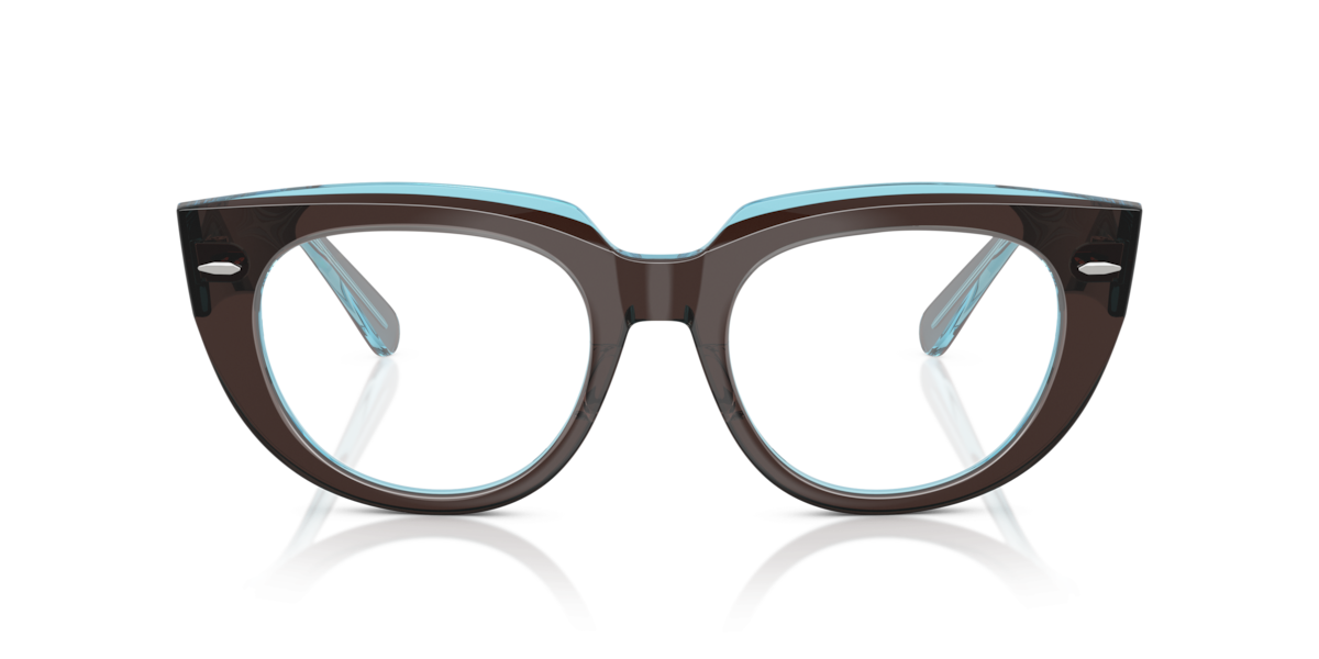 Ray-Ban Women's Brown On Transparent Blue Square Acetate Eyeglasses Online - Full Rim - Rb5586