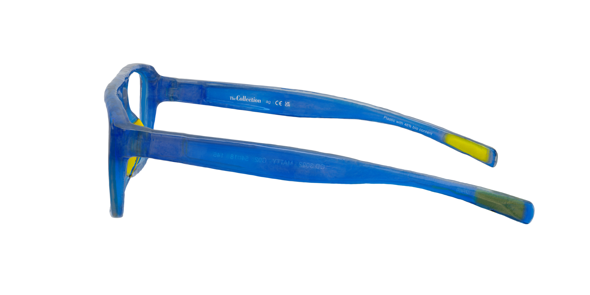 Matty Shiny Dark Blue PlasticEyeglass Frames for Glasses Direct, Side View