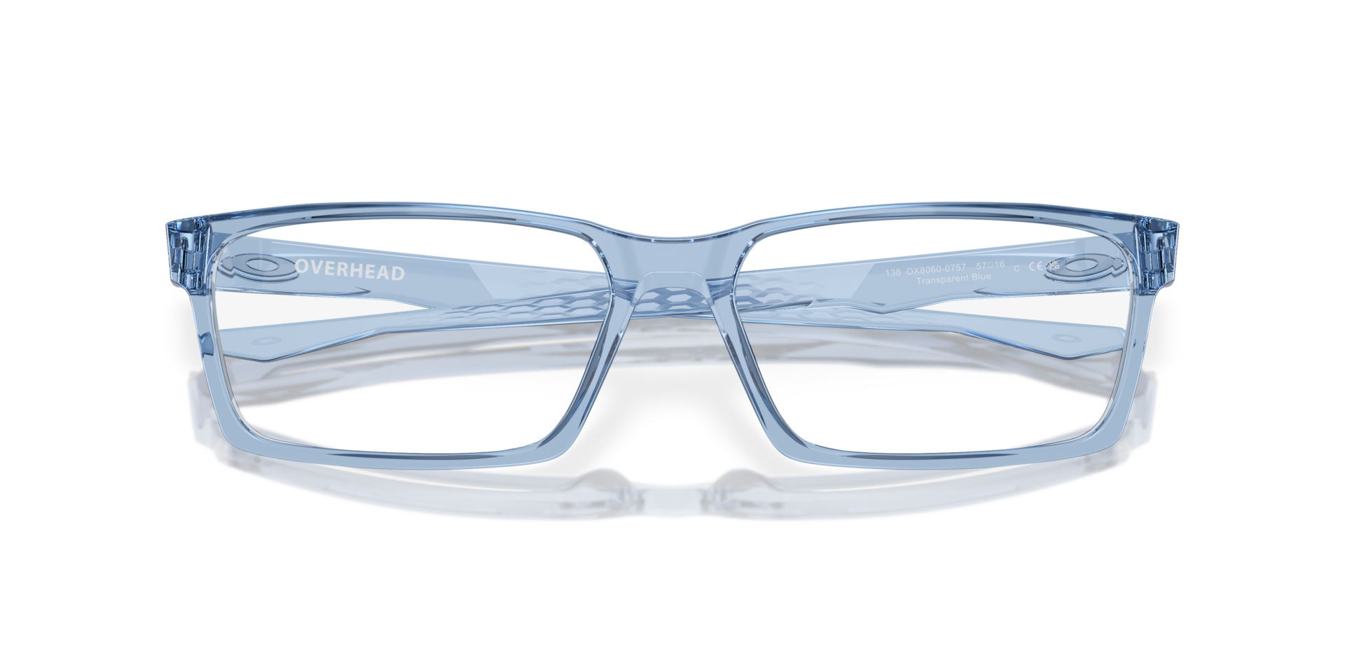 Overhead Transparent Blue PlasticEyeglass Frames for Glasses Direct, Closed View