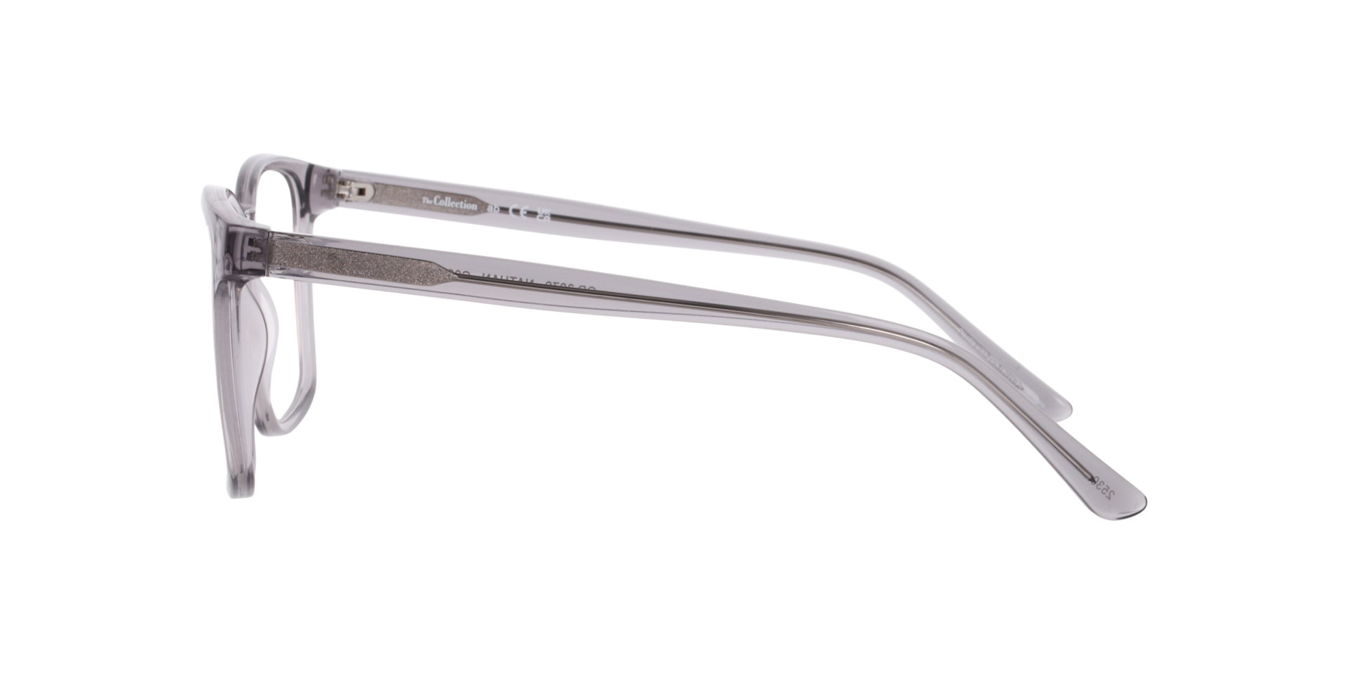 Nathan Transparent Grey PlasticEyeglass Frames for Glasses Direct, Side View