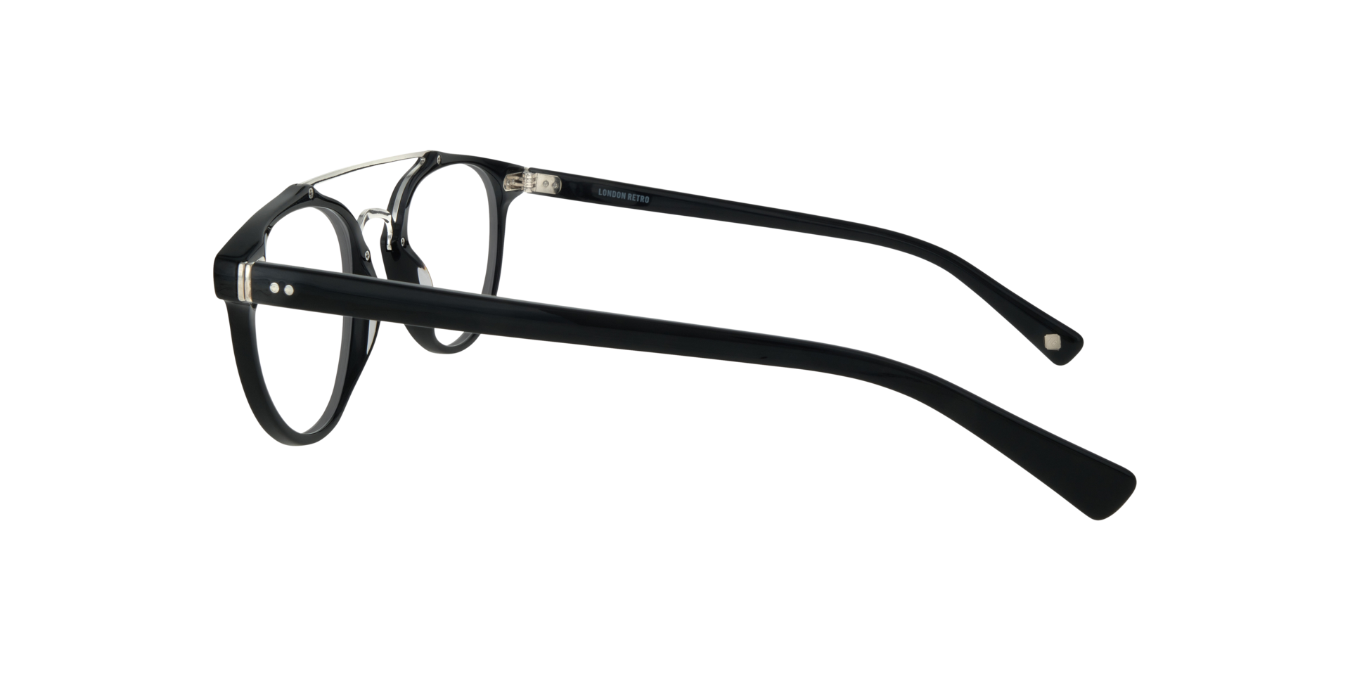 Keaton Black & Shiny Silver AcetateEyeglass Frames for Glasses Direct, Side View