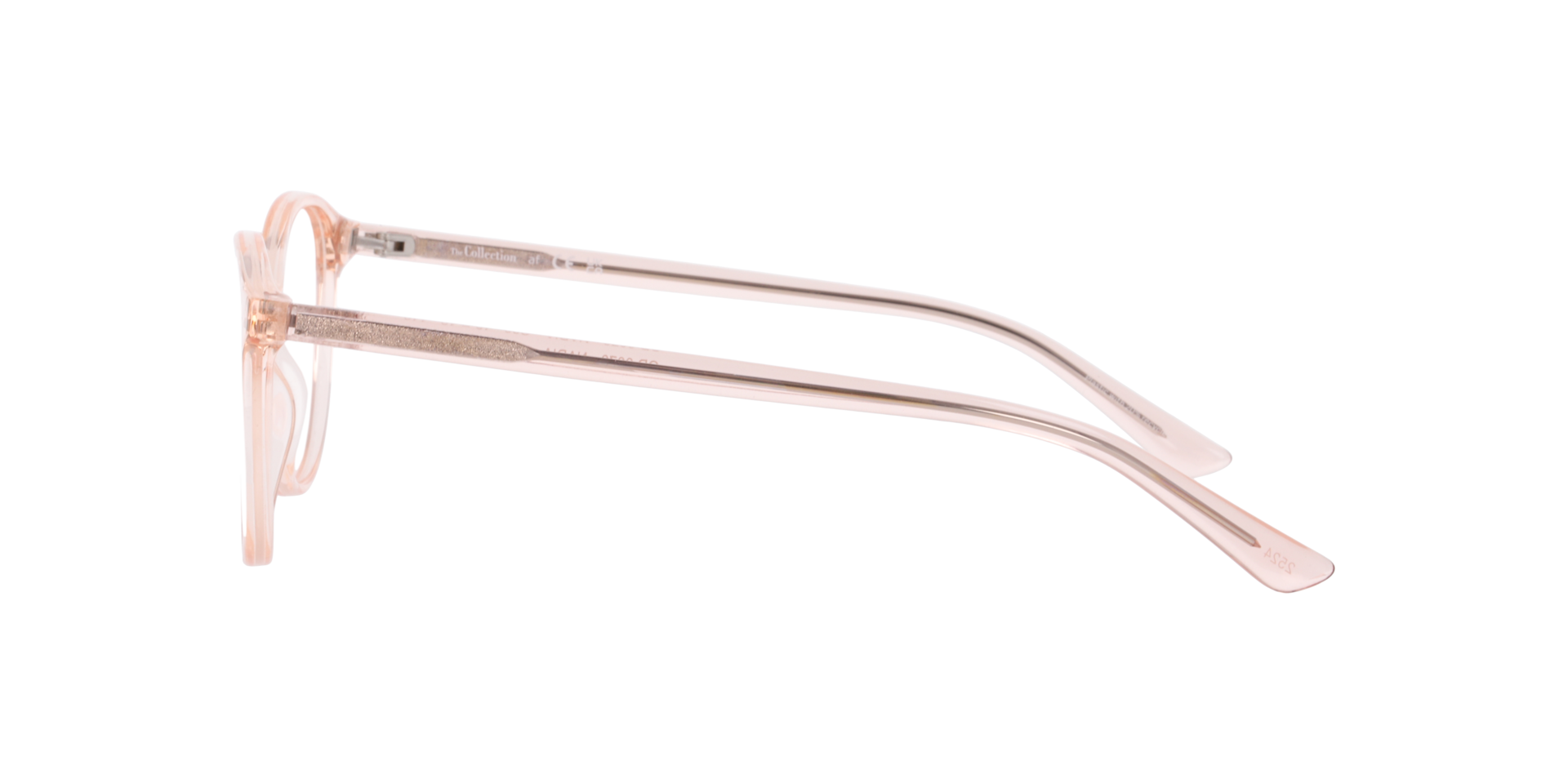 Nadia Transparent Pink PlasticEyeglass Frames for Glasses Direct, Side View