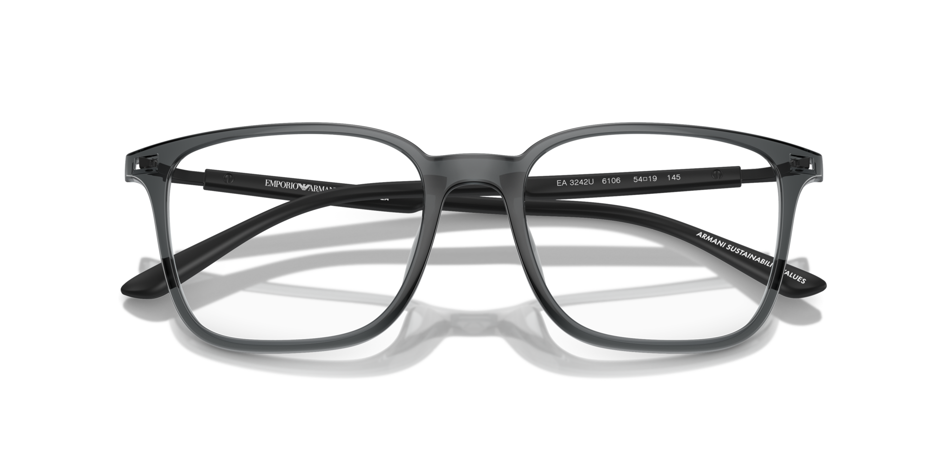EA3242U Shiny Transparent Black PlasticSunglass Frames for Glasses Direct, Closed View
