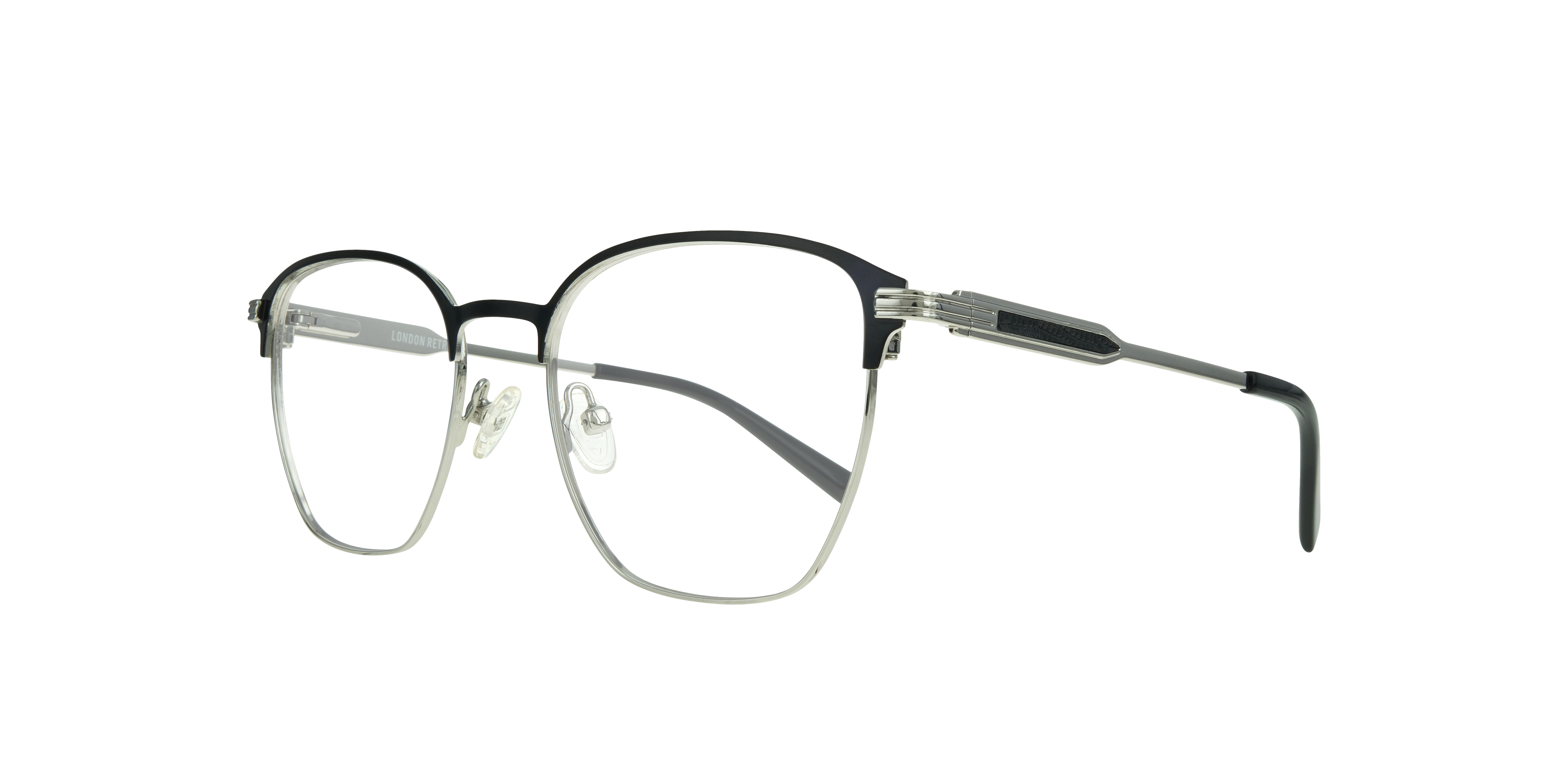 Keith Matte Black & Shiny Silver MetalEyeglass Frames for Glasses Direct, Angle View