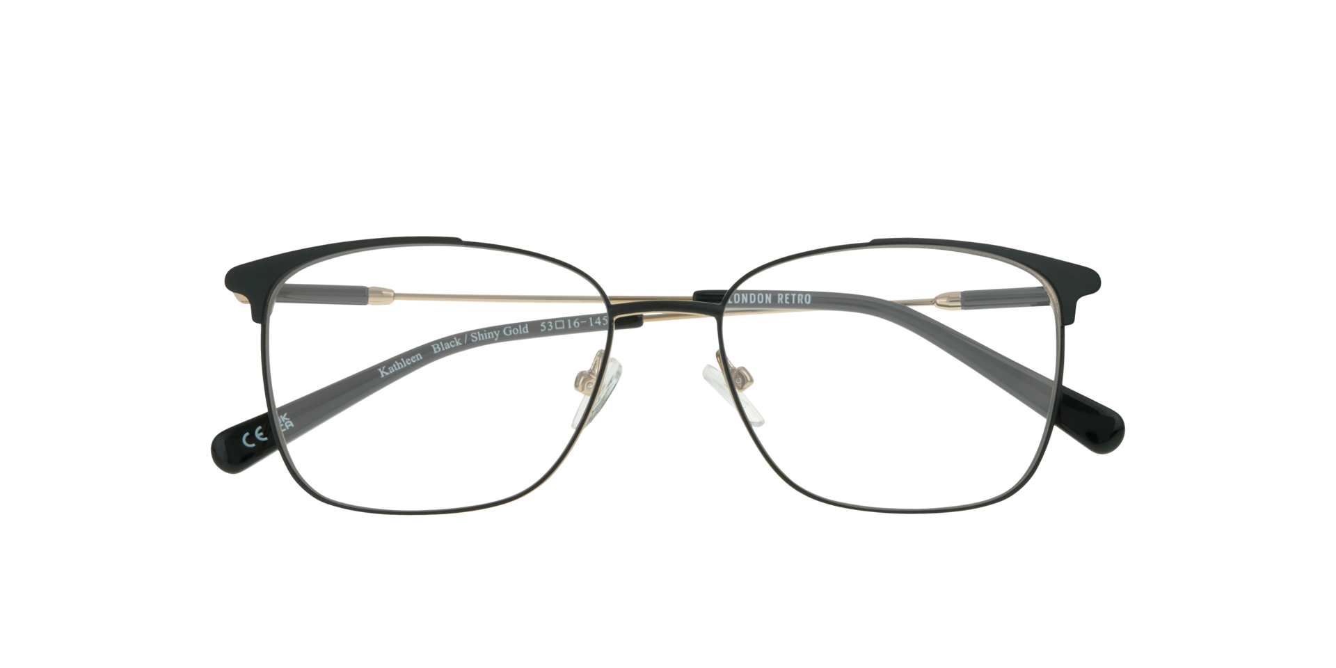 Kathleen Black & Shiny Gold MetalEyeglass Frames for Glasses Direct, Closed View