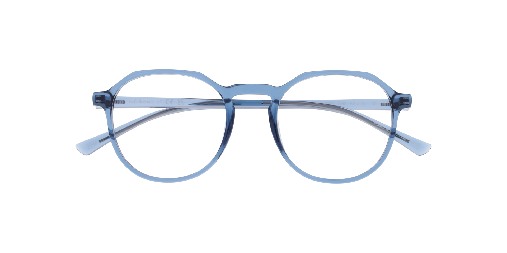 Marty Transparent Dark Blue PlasticEyeglass Frames for Glasses Direct, Closed View