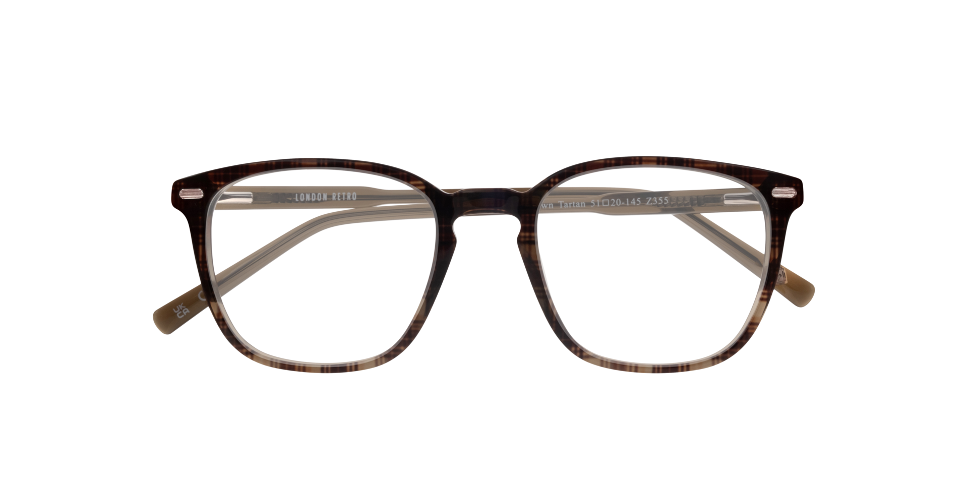 Harlesden Crystal Brown Tartan AcetateEyeglass Frames for Glasses Direct, Closed View