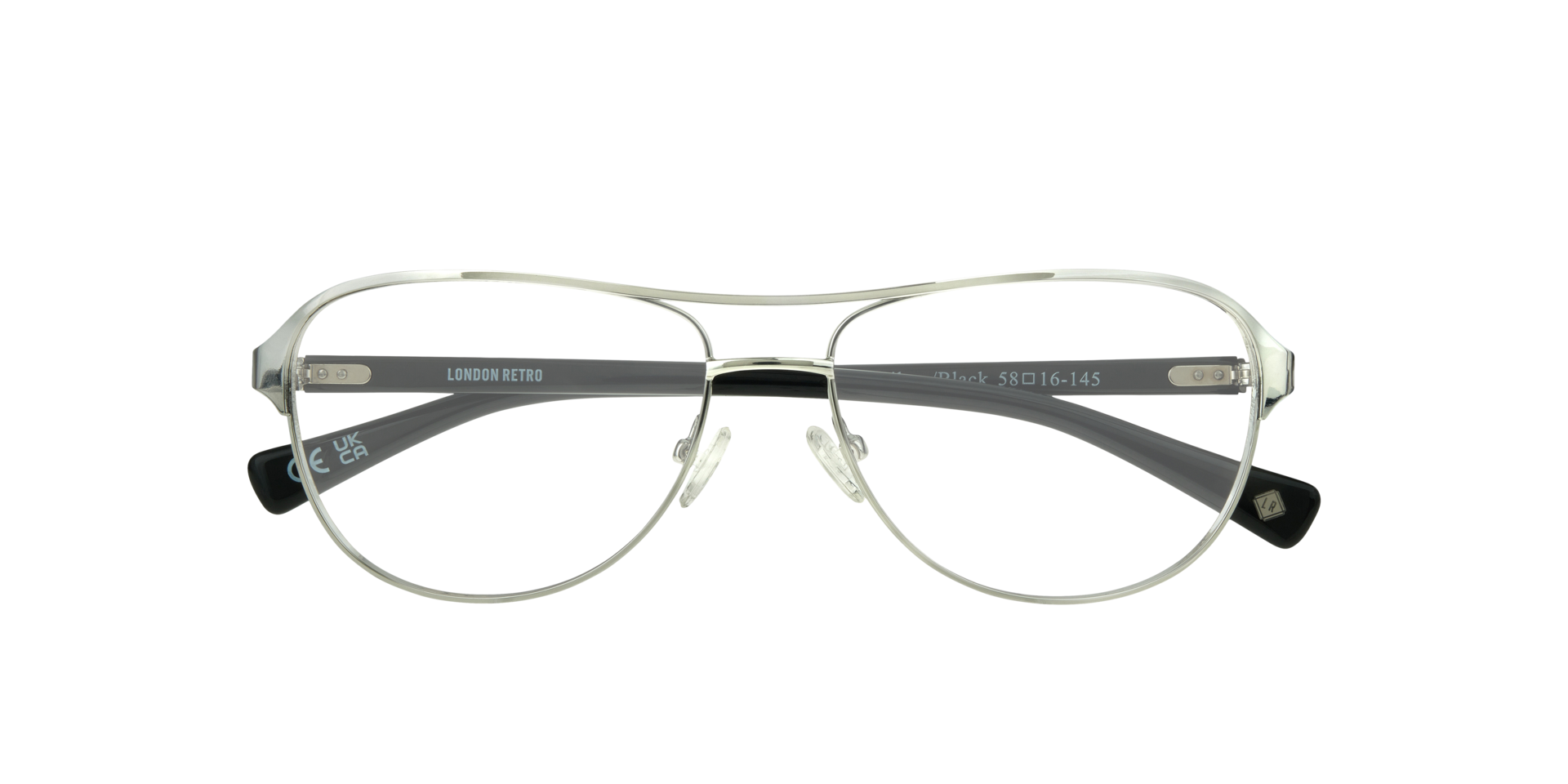 Redford Shiny Silver & Black MetalEyeglass Frames for Glasses Direct, Closed View