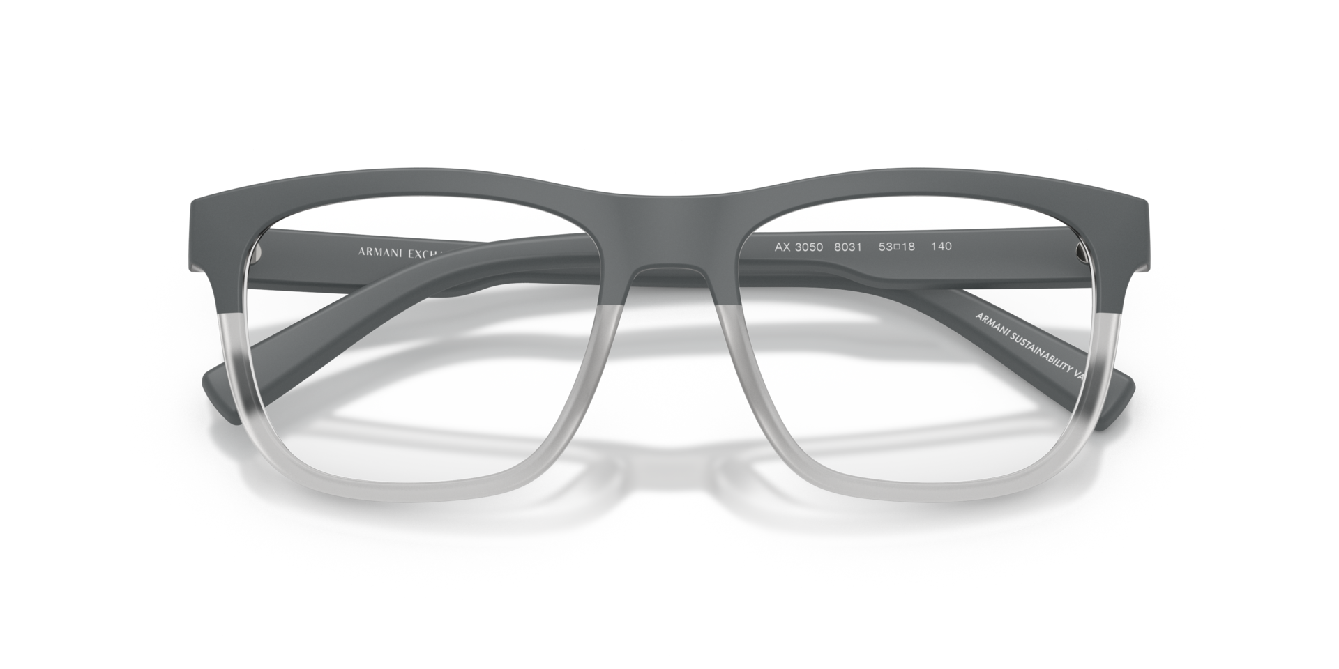 AX3050 Matte Grey & Transparent Grey PlasticEyeglass Frames for Glasses Direct, Closed View