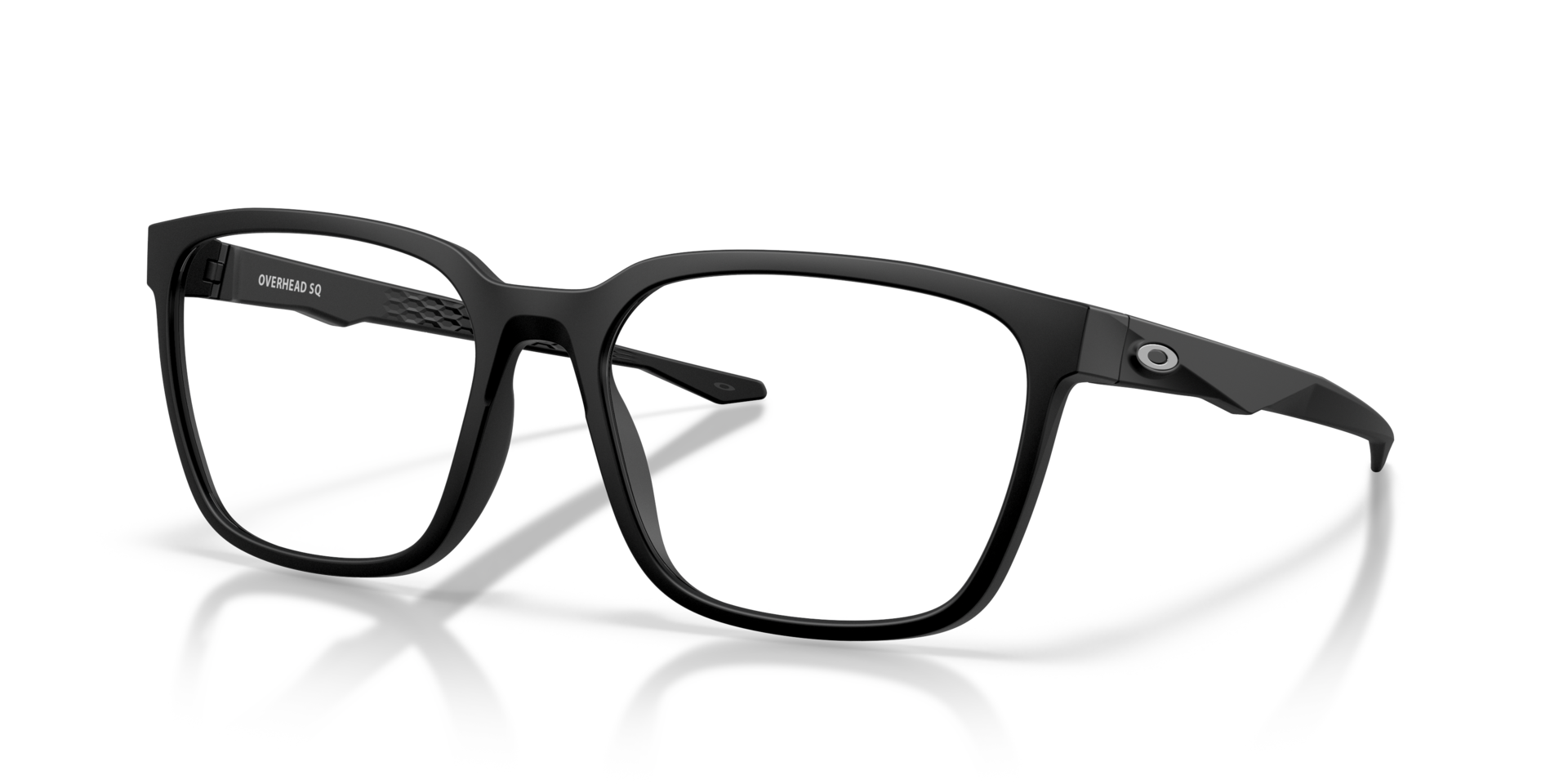 Overhead SQ Satin Black PlasticEyeglass Frames for Glasses Direct, Angle View