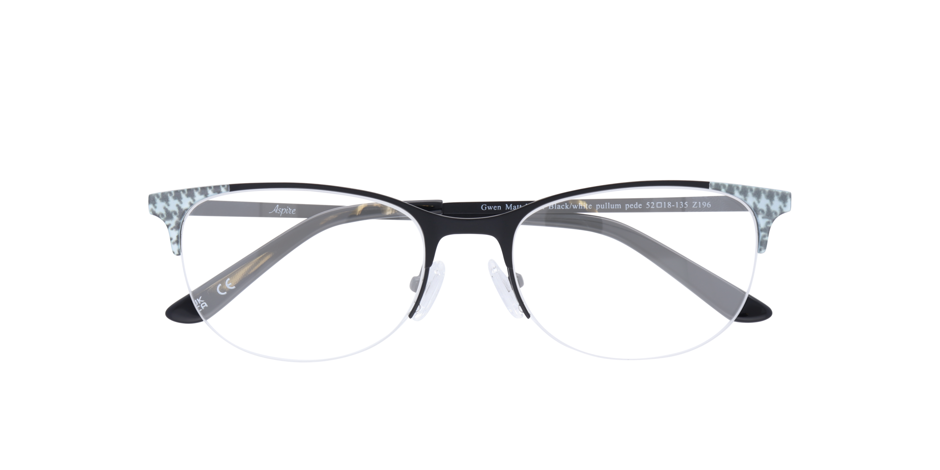 Gwen Matte Black & White MetalEyeglass Frames for Glasses Direct, Closed View