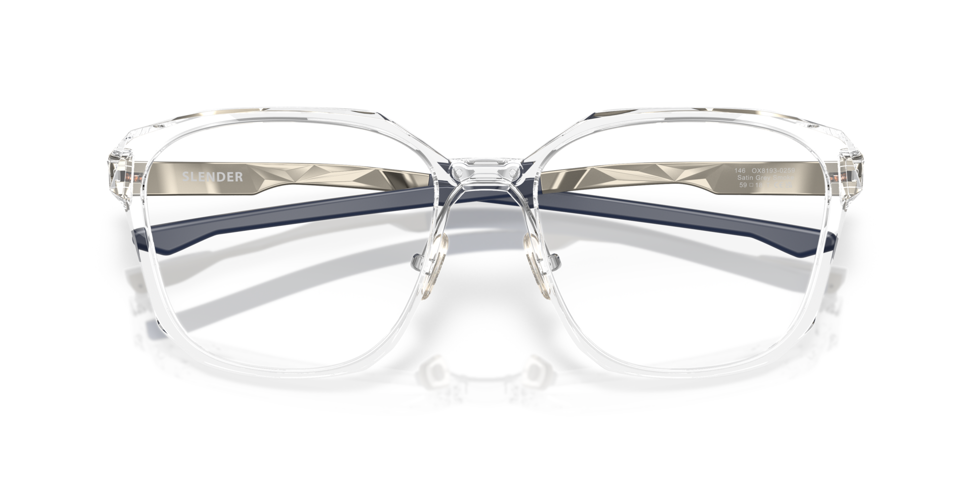 Slender Polished Clear PlasticEyeglass Frames for Glasses Direct, Closed View