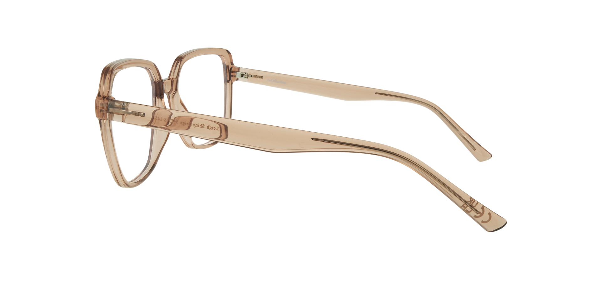 Leigh Shiny Beige PlasticEyeglass Frames for Glasses Direct, Side View