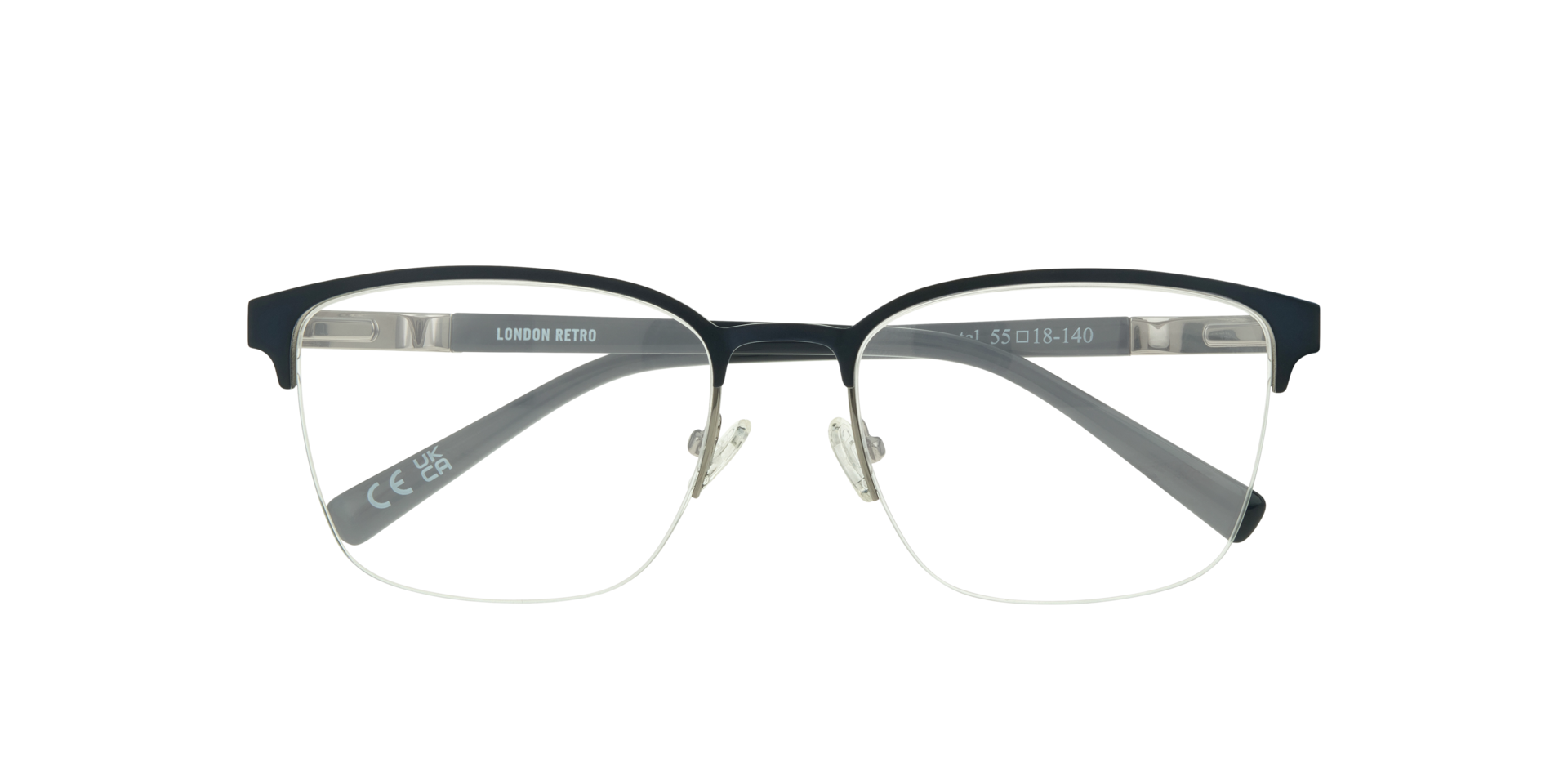 Kevin Matte Blue & Gunmetal MetalEyeglass Frames for Glasses Direct, Closed View