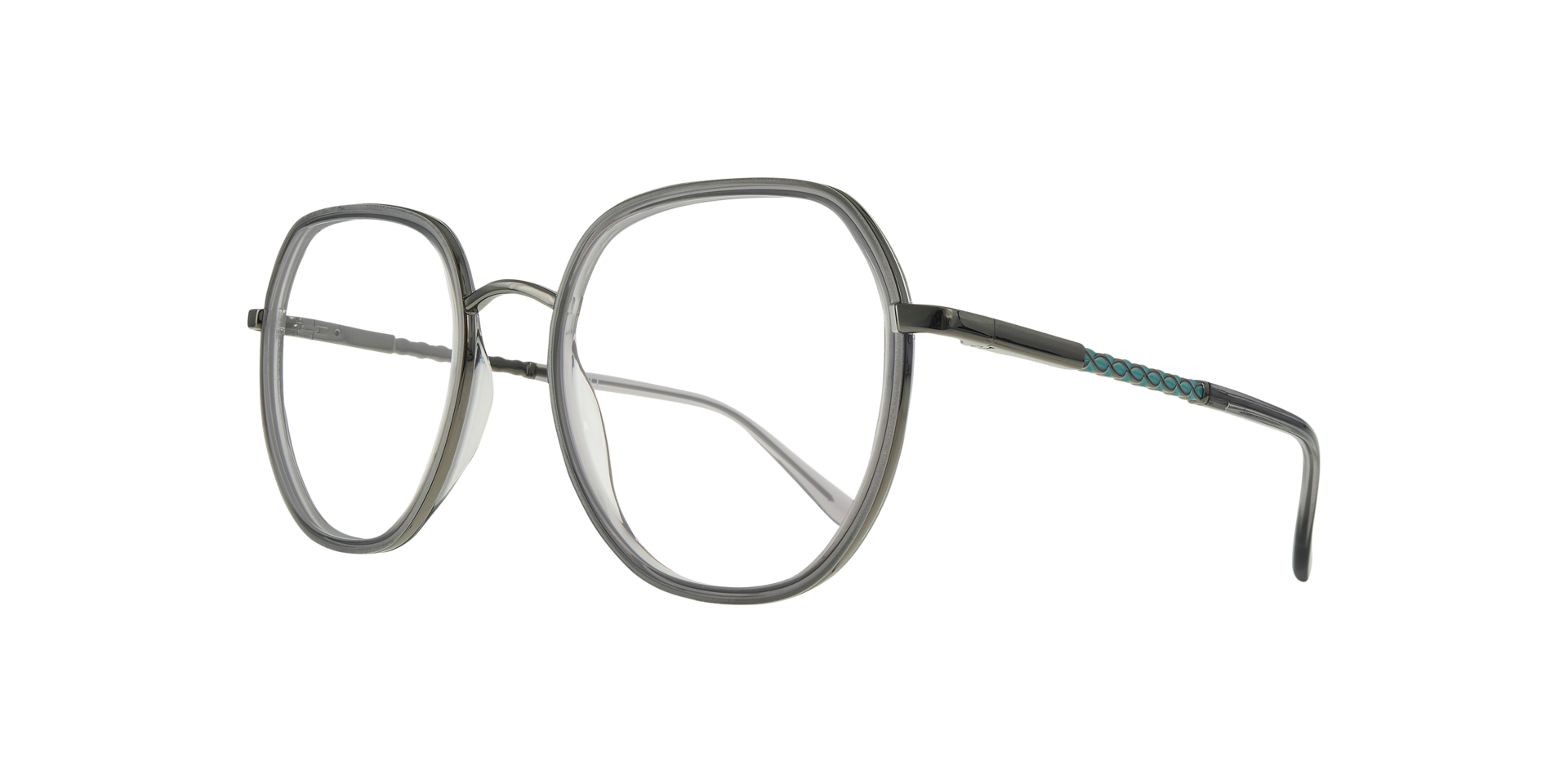 Lina Grey & Gunmetal MetalEyeglass Frames for Glasses Direct, Angle View