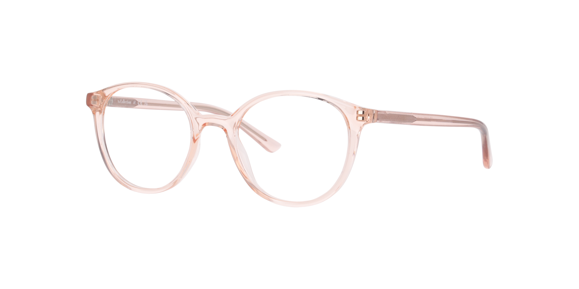 Nadia Transparent Pink PlasticEyeglass Frames for Glasses Direct, Angle View