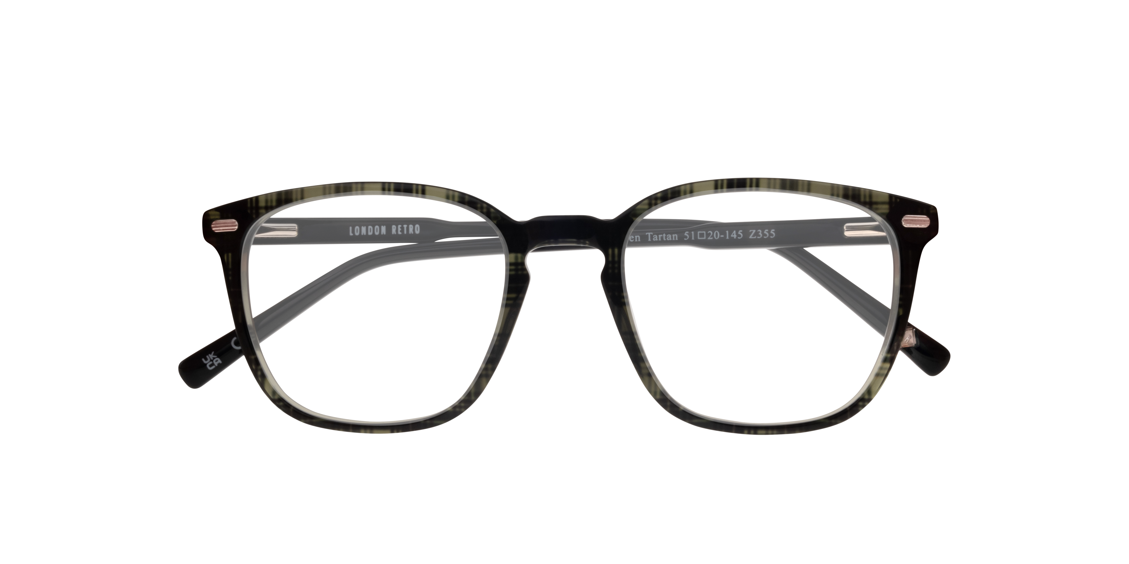 Harlesden Crystal Green Tartan AcetateEyeglass Frames for Glasses Direct, Closed View