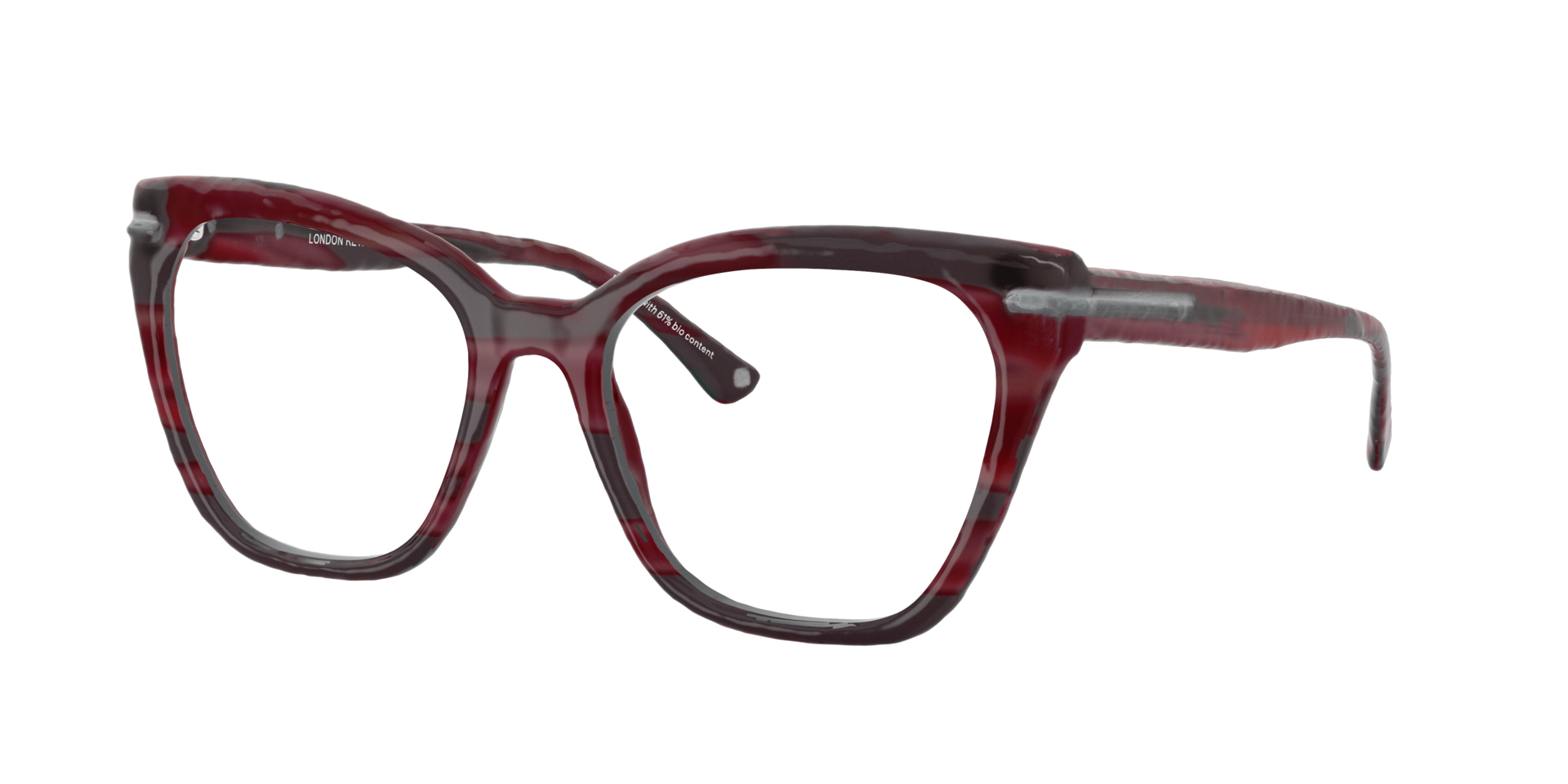 Mile End Stripped Dark Red AcetateEyeglass Frames for Glasses Direct, Angle View