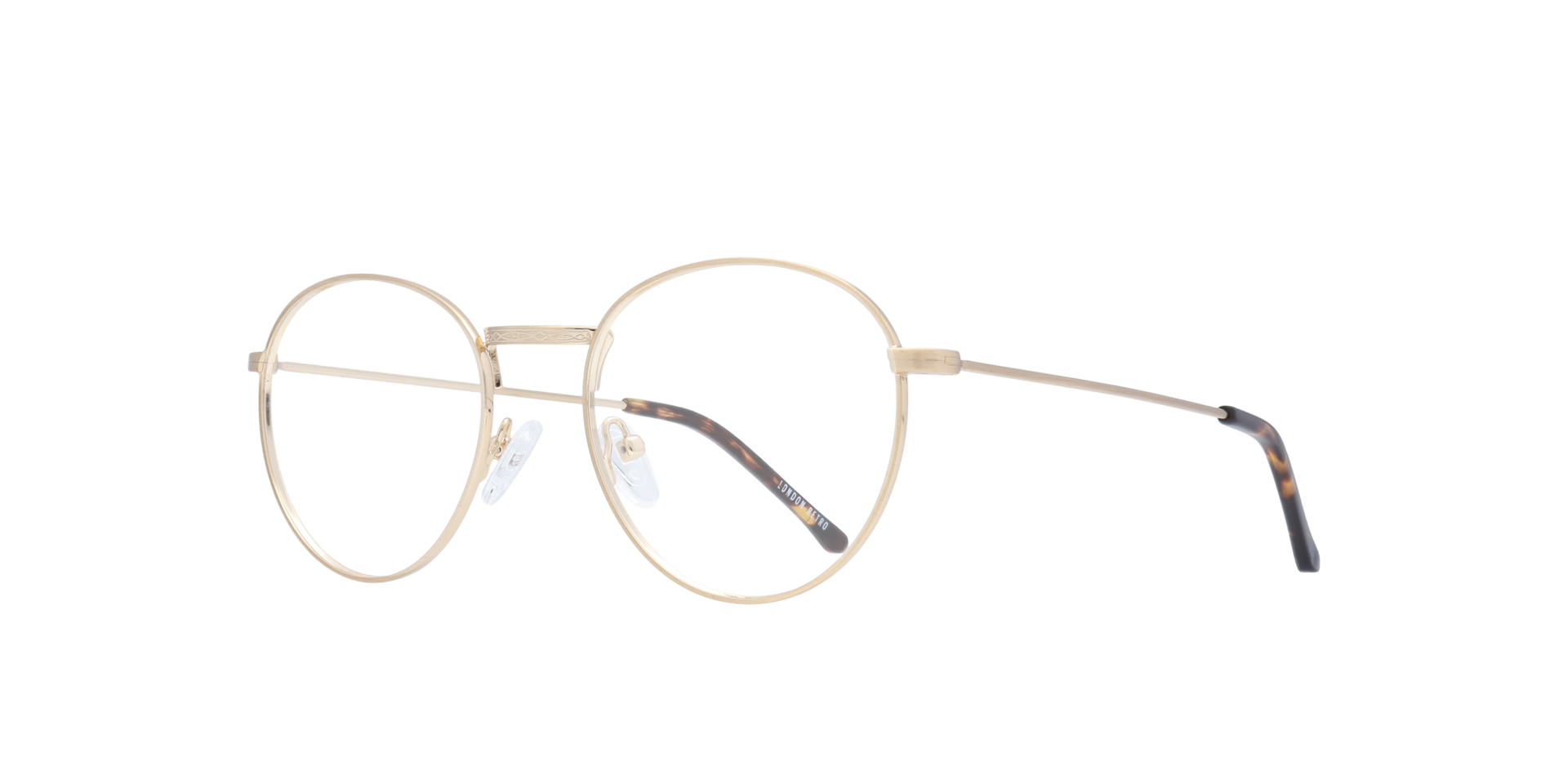 Camden Satin Gold MetalEyeglass Frames for Glasses Direct, Angle View