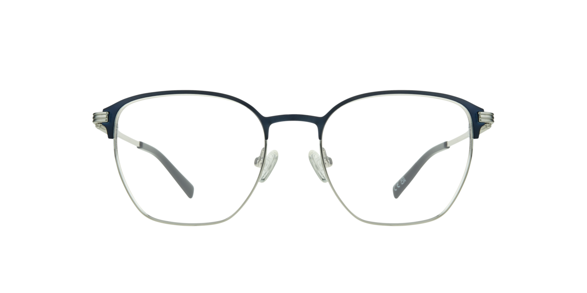 Matte Blue/Shiny Silver square Metal eyeglasses Online - Full Rim - Keith