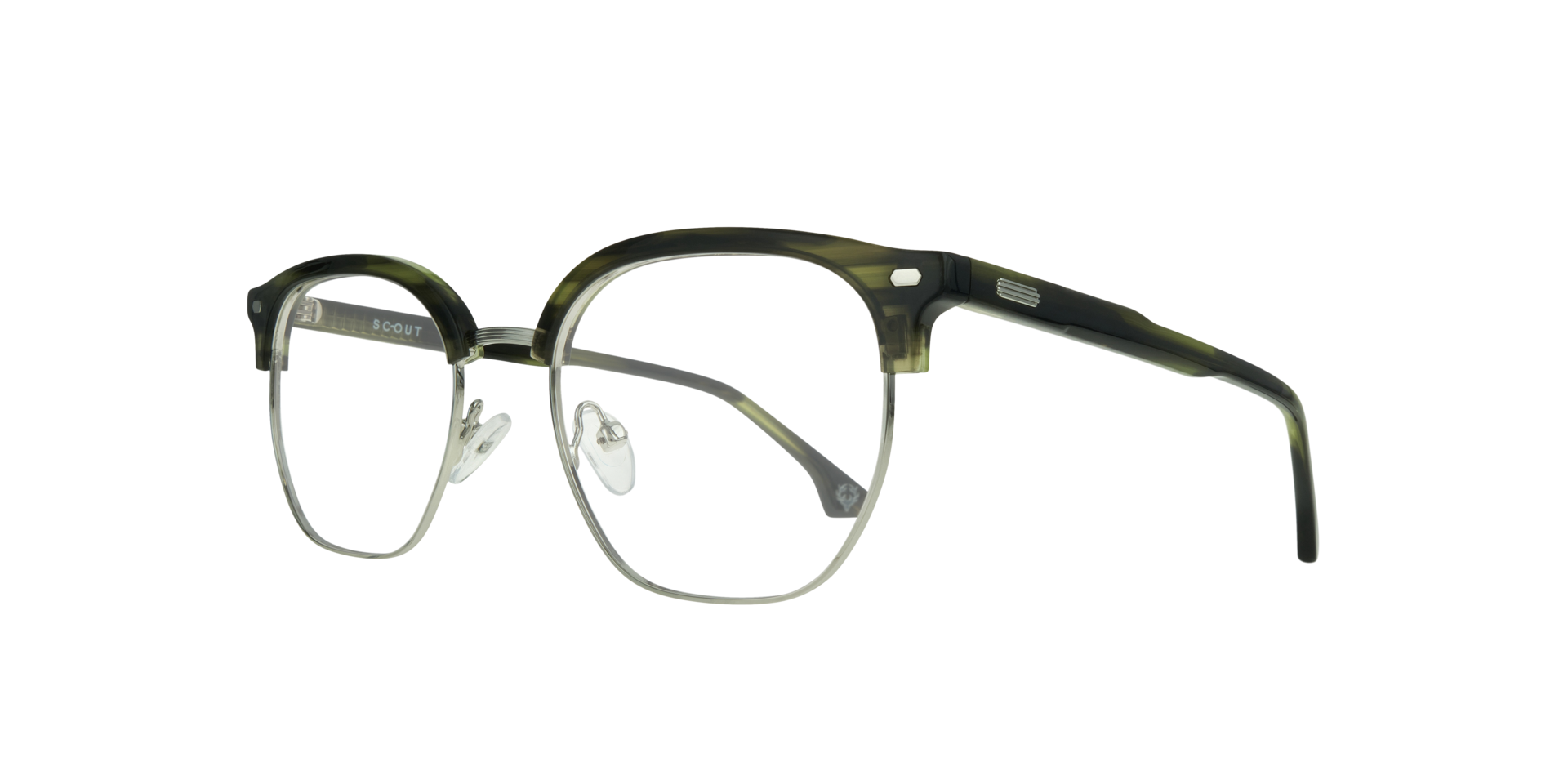 Keegan Horn Green & Silver MetalEyeglass Frames for Glasses Direct, Angle View