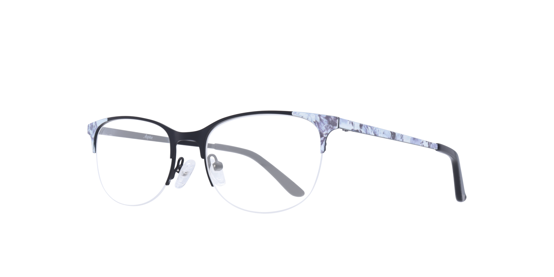 Gwen Matte Black & White Flowers MetalEyeglass Frames for Glasses Direct, Angle View