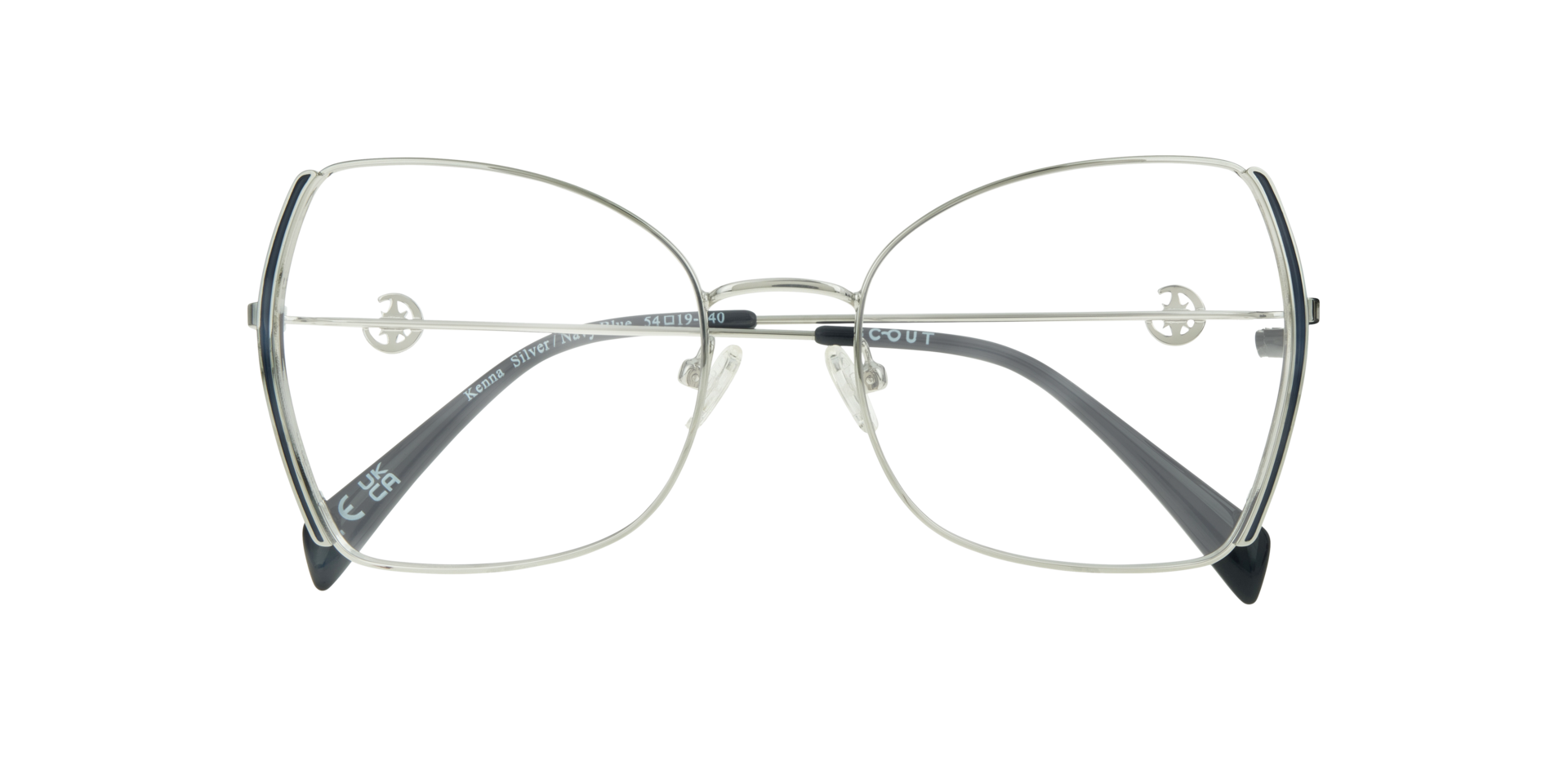 Kenna Silver & Navy Blue MetalEyeglass Frames for Glasses Direct, Closed View