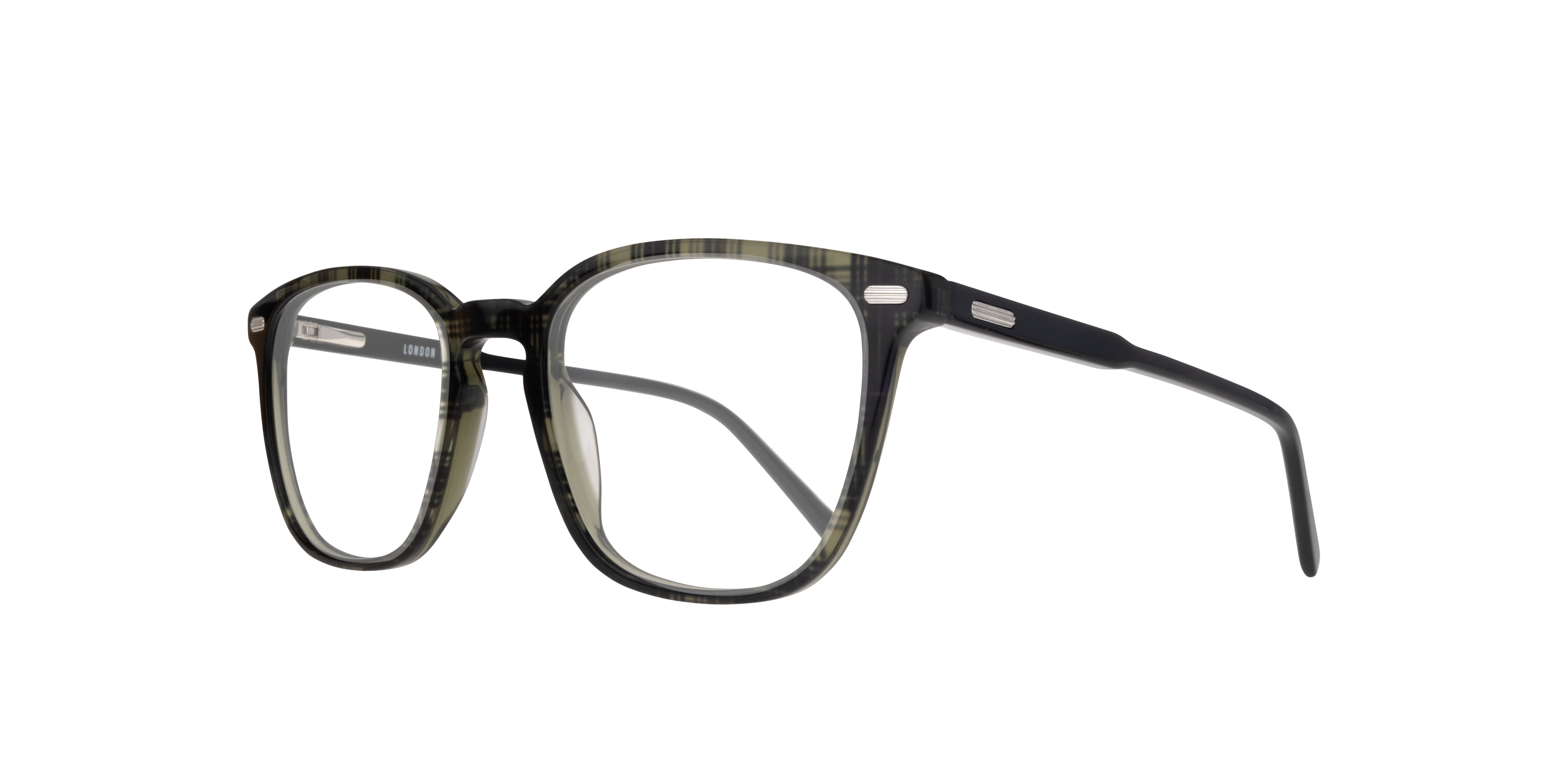 Harlesden Crystal Green Tartan AcetateEyeglass Frames for Glasses Direct, Angle View
