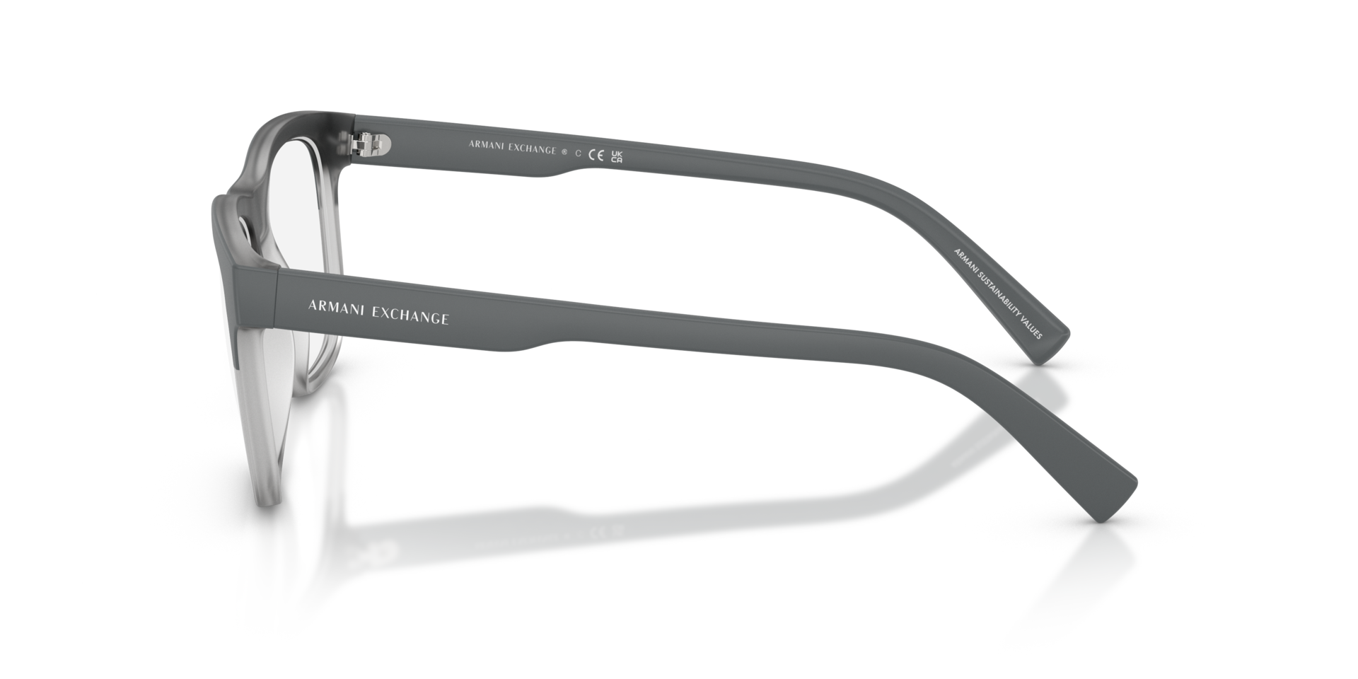 AX3050 Matte Grey & Transparent Grey PlasticEyeglass Frames for Glasses Direct, Side View