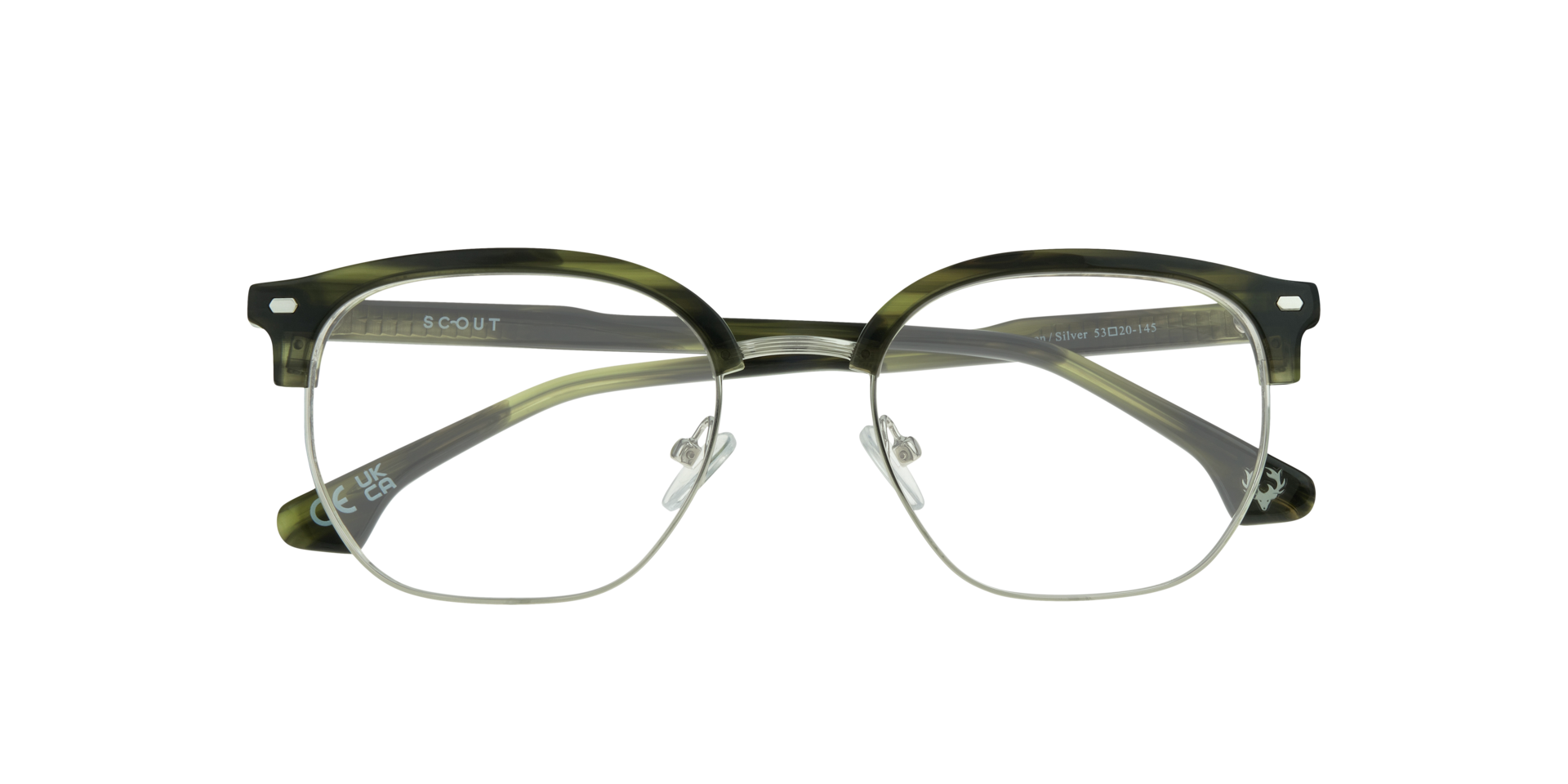 Keegan Horn Green & Silver MetalEyeglass Frames for Glasses Direct, Closed View