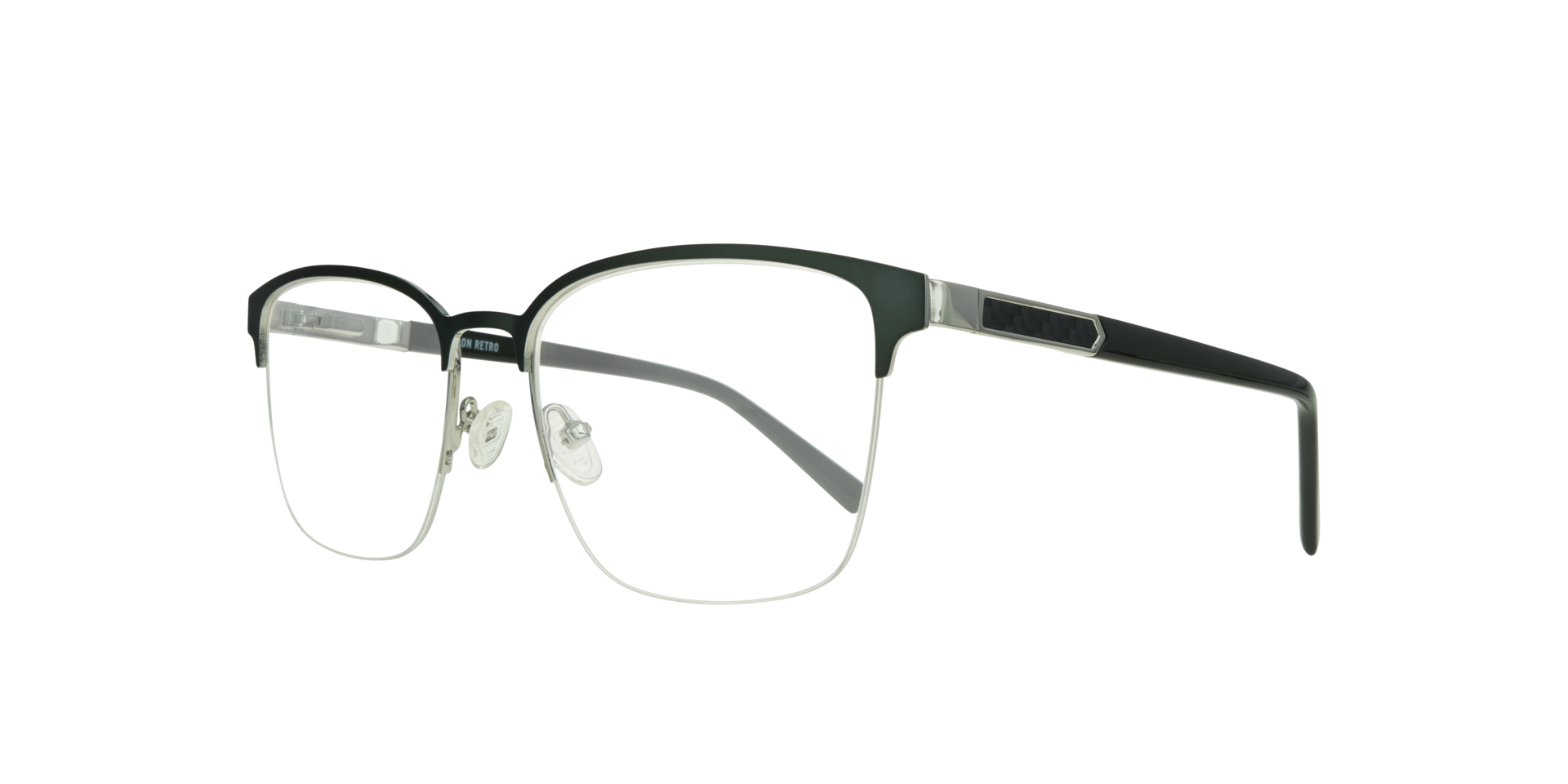 Kevin Matte Green & Shiny Silver MetalEyeglass Frames for Glasses Direct, Angle View