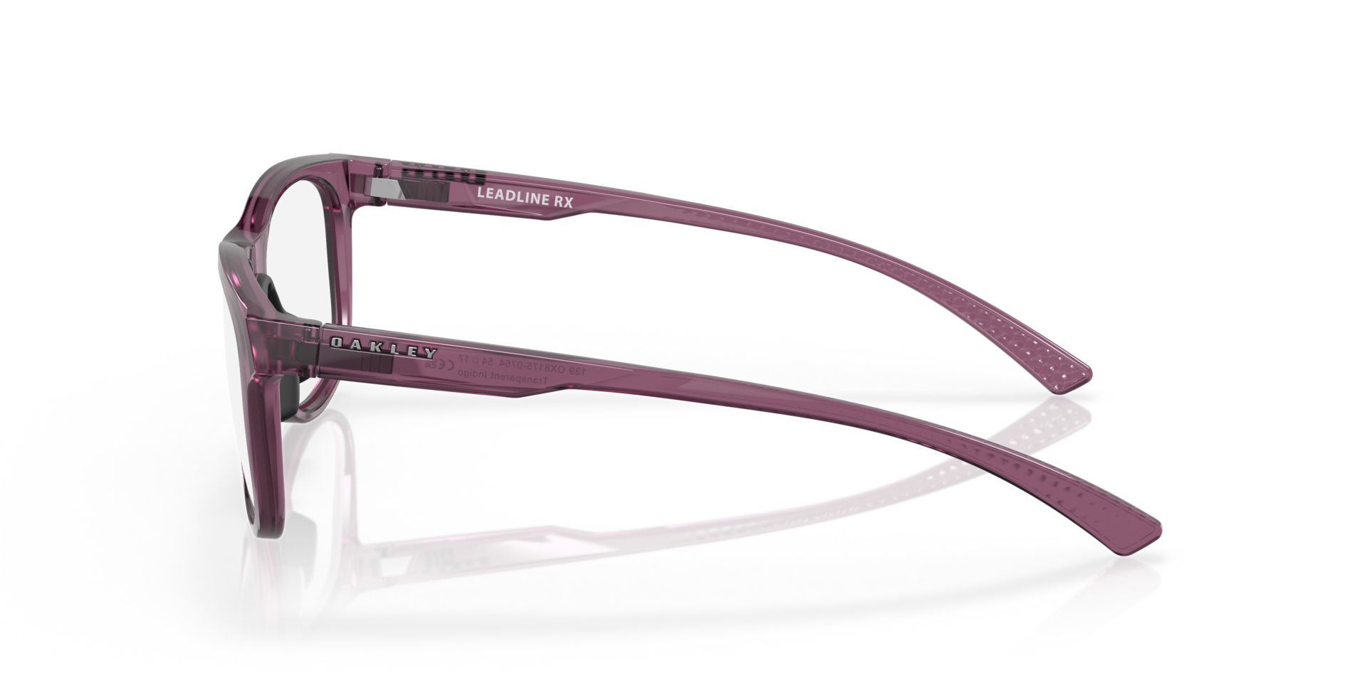 Leadline Transparent Indigo PlasticEyeglass Frames for Glasses Direct, Side View