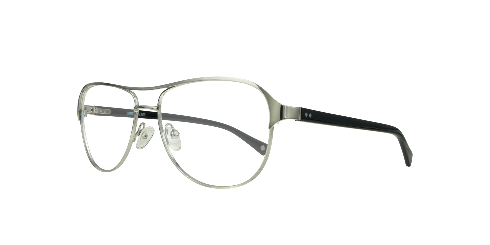 Redford Shiny Silver & Black MetalEyeglass Frames for Glasses Direct, Angle View