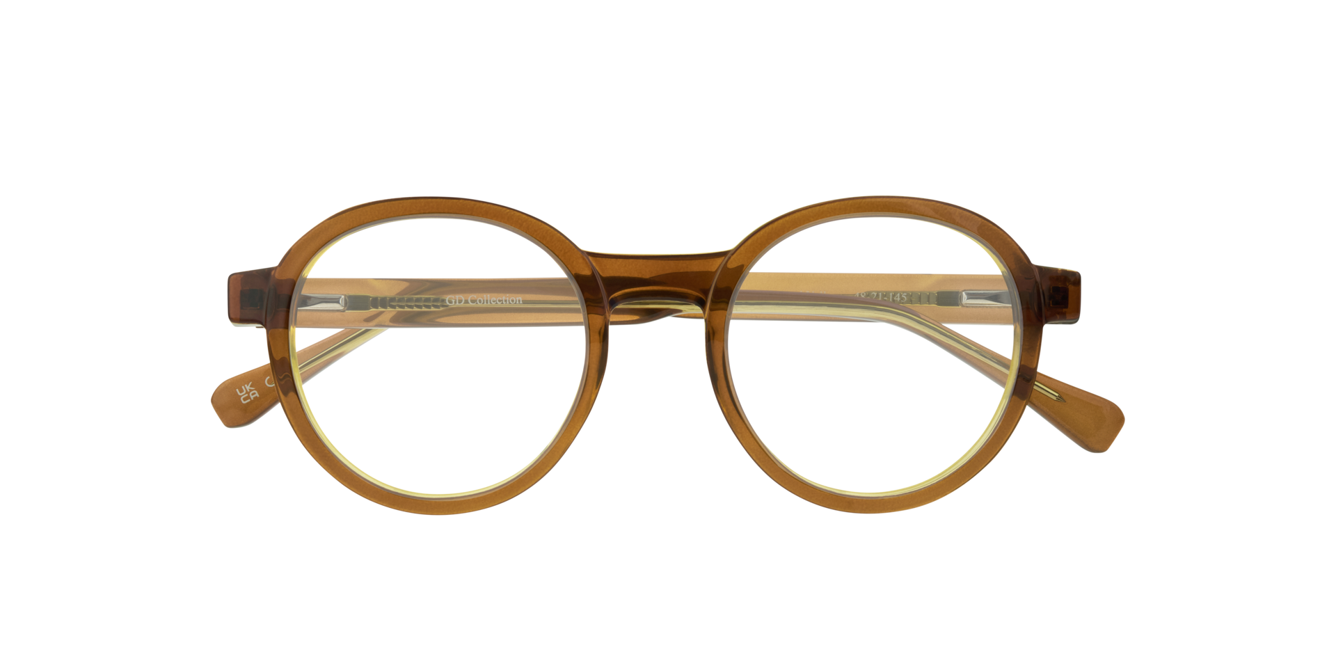 Joby Crystal Brown & Crystal Yellow PlasticEyeglass Frames for Glasses Direct, Closed View