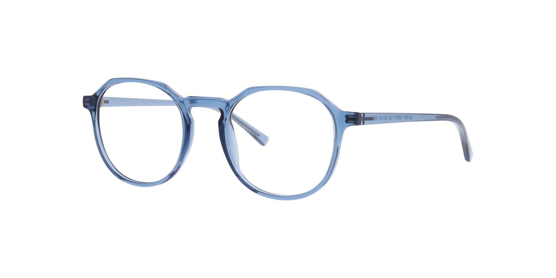 Marty Transparent Dark Blue PlasticEyeglass Frames for Glasses Direct, Angle View