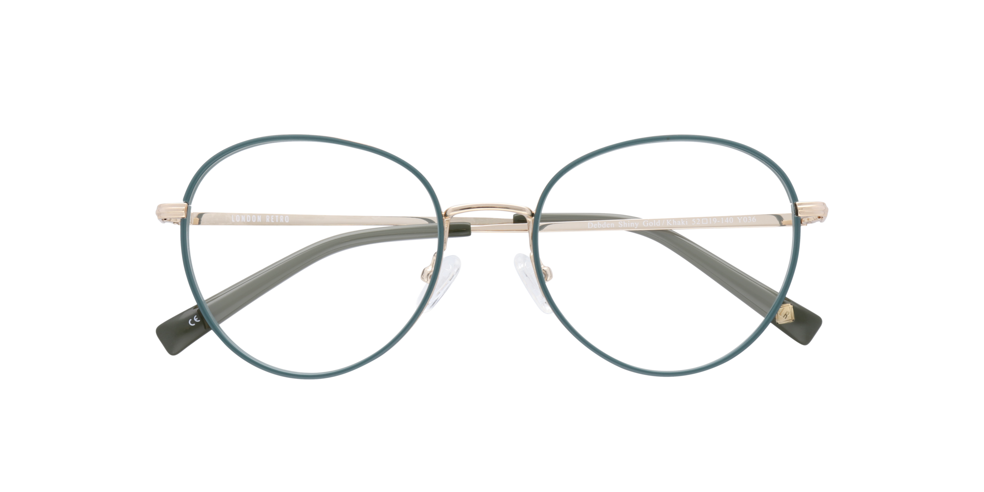 Debden Shiny Gold & Khaki MetalEyeglass Frames for Glasses Direct, Closed View