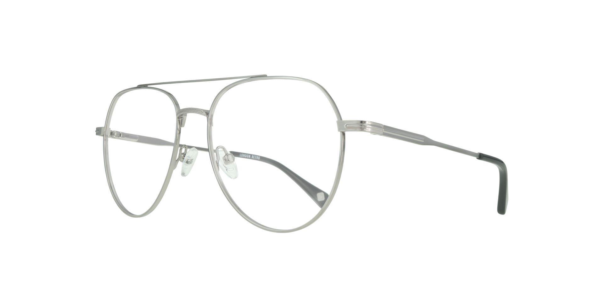 Kensington Shiny Silver MetalSunglass Frames for Glasses Direct, Angle View
